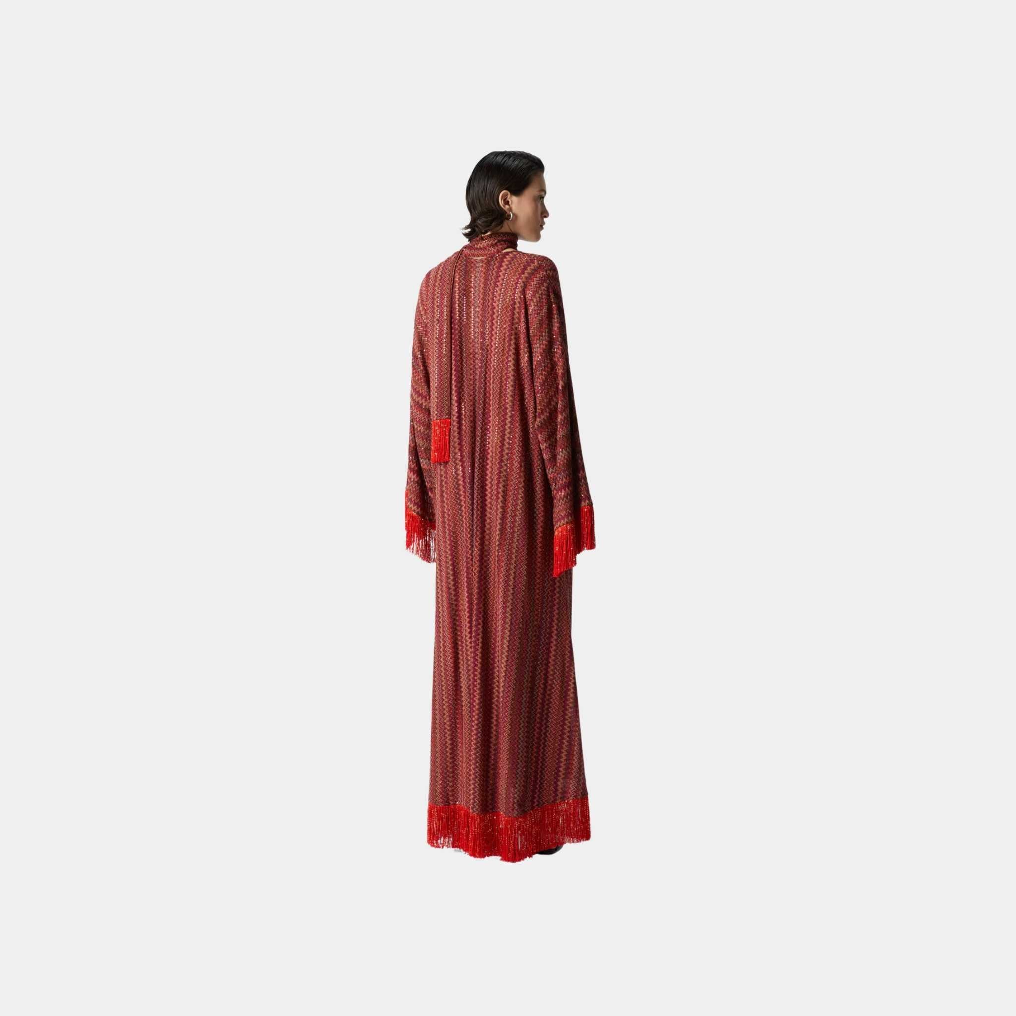 Missoni Zigzag V Neck Kaftan And Removable Scarf, Red, Back