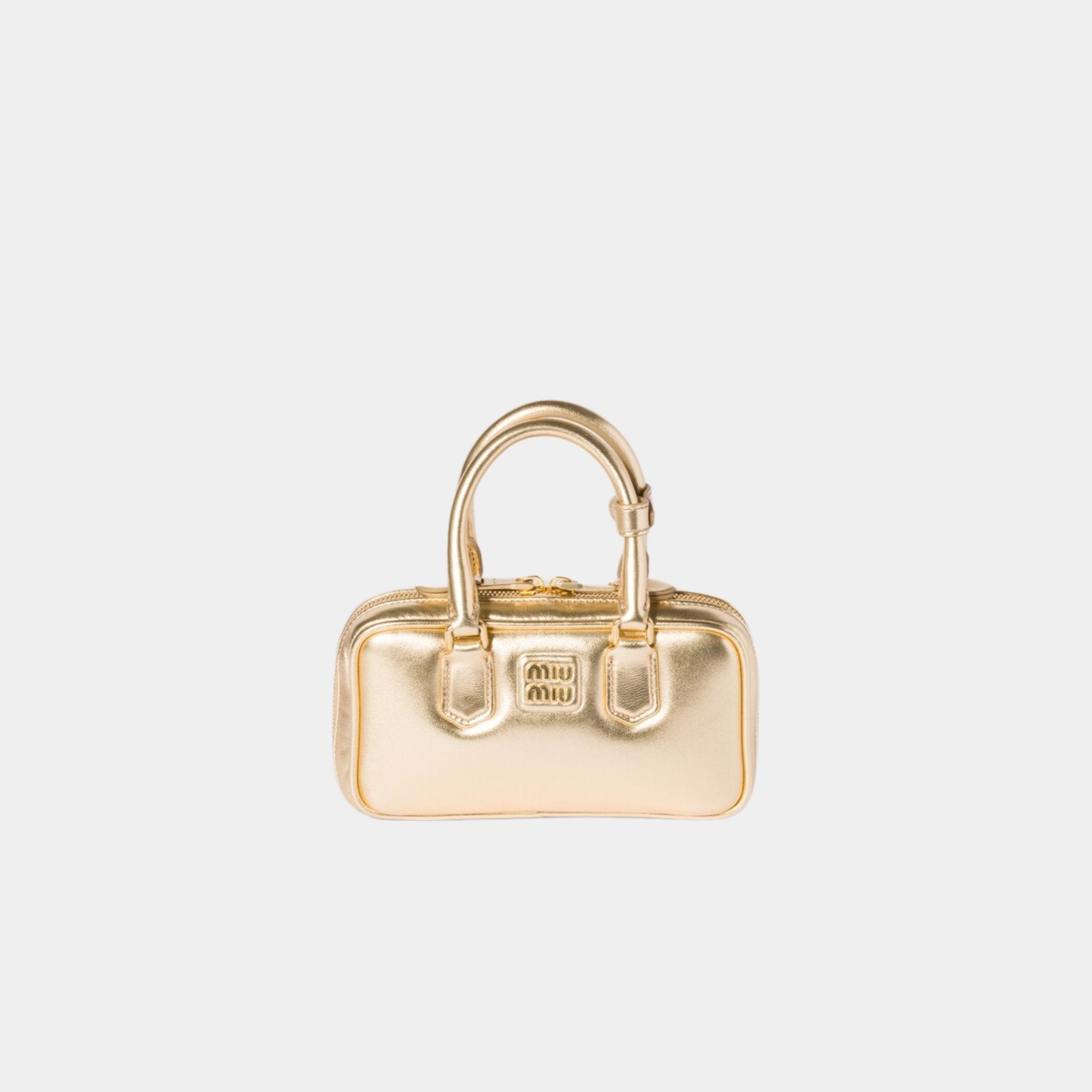 Miu Miu Arcadie Laminated Nappa Leather Mini Bag, Platinum, Front