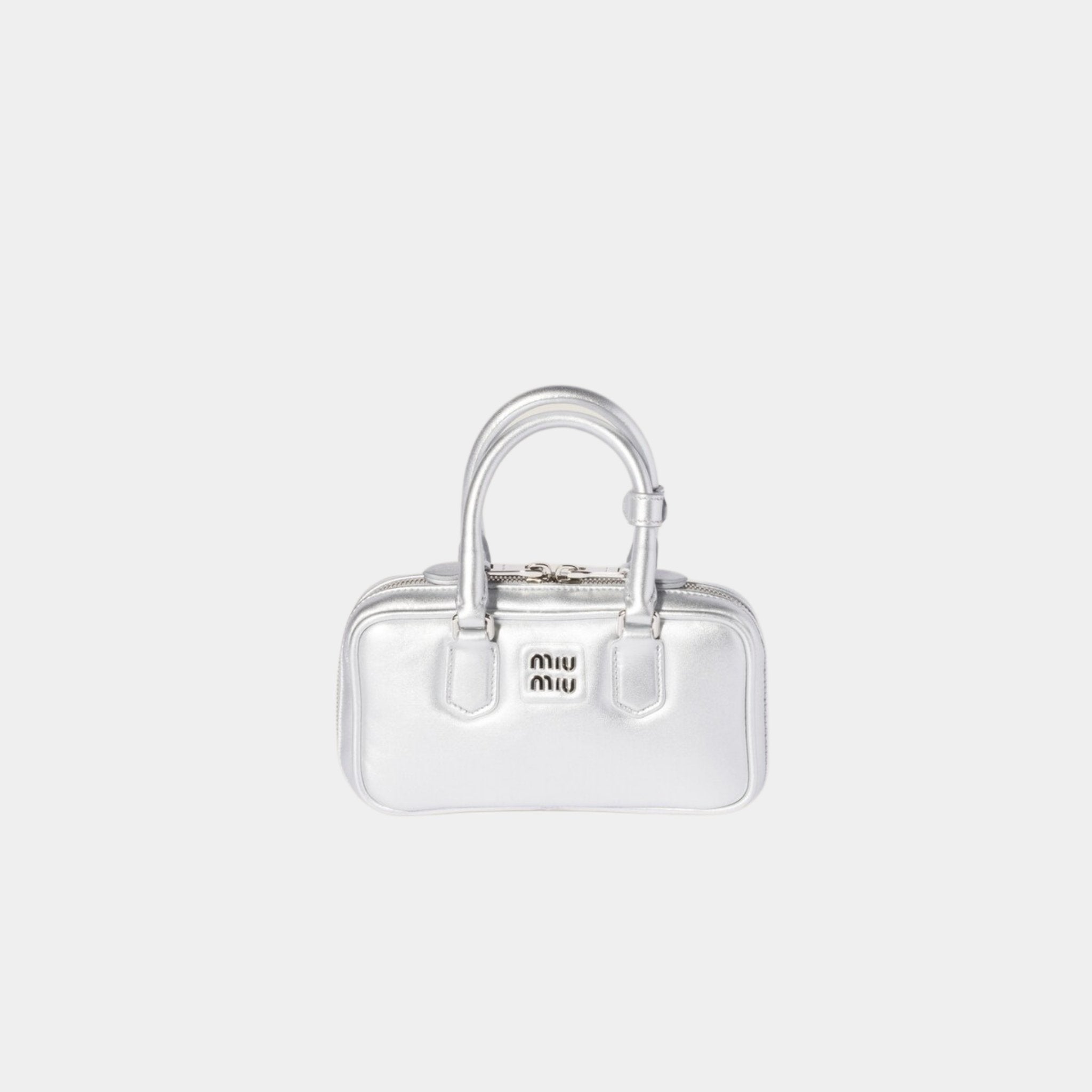 Miu Miu Arcadie Laminated Nappa Leather Mini Bag, Silver, Front