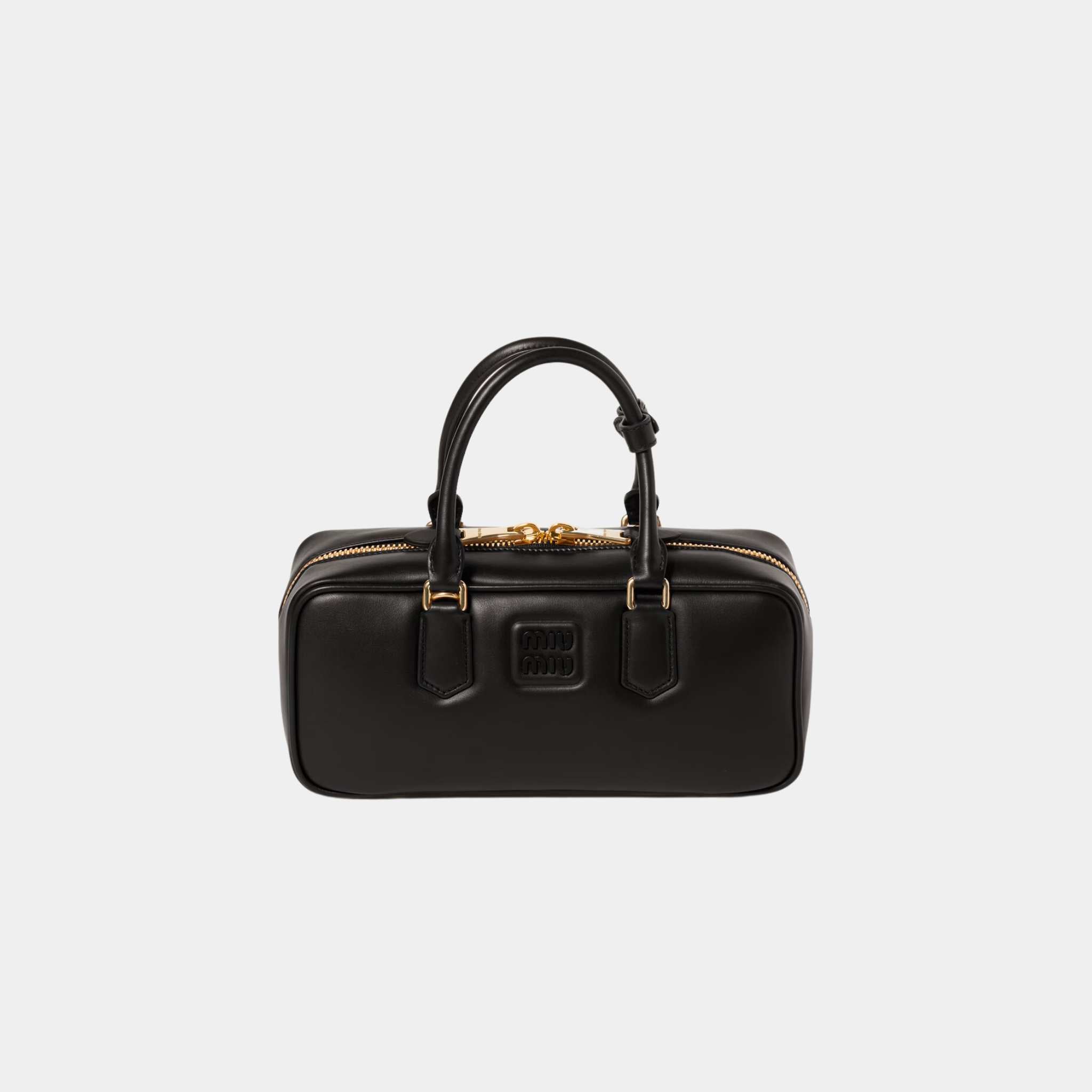 Miu Miu Arcadie Leather Bag, Black, Front