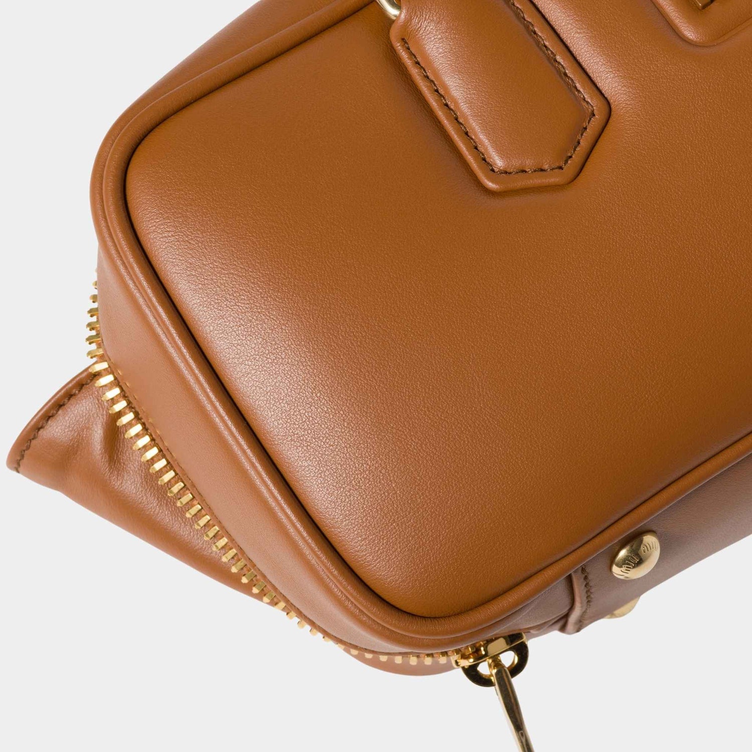 Miu Miu Arcadie Leather Bag, Cognac, Close Up View