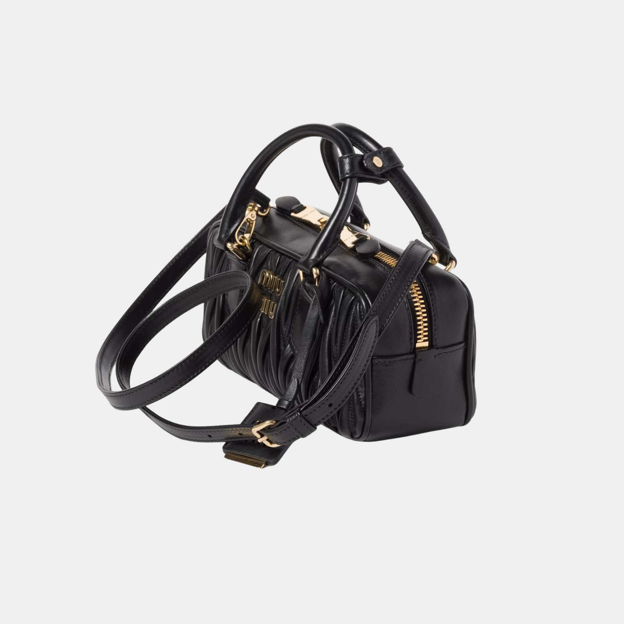 Miu Miu Arcadie Matelassé Nappa Leather Bag Black, Side 