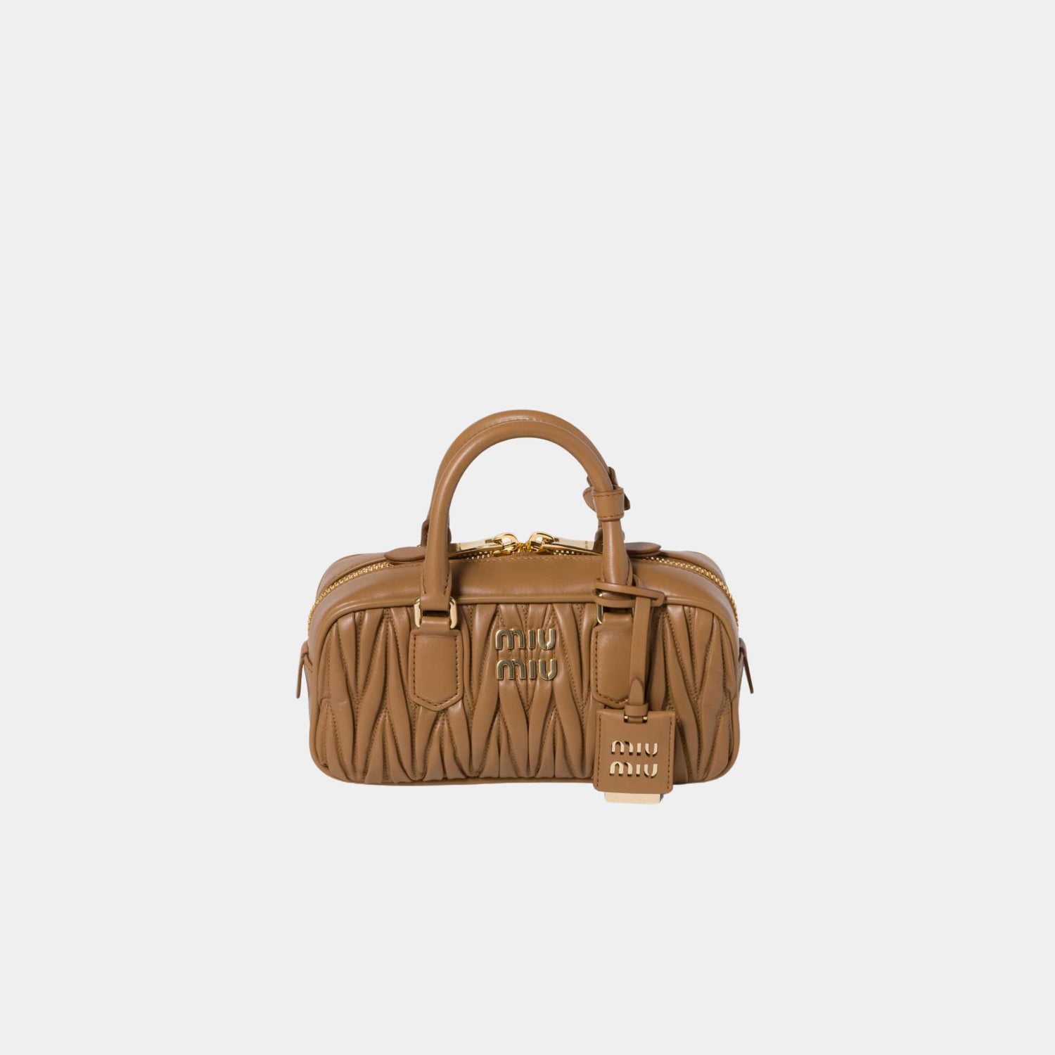 Mui Mui Arcadie Matelassé Nappa Leather Bag, Caramel, Front