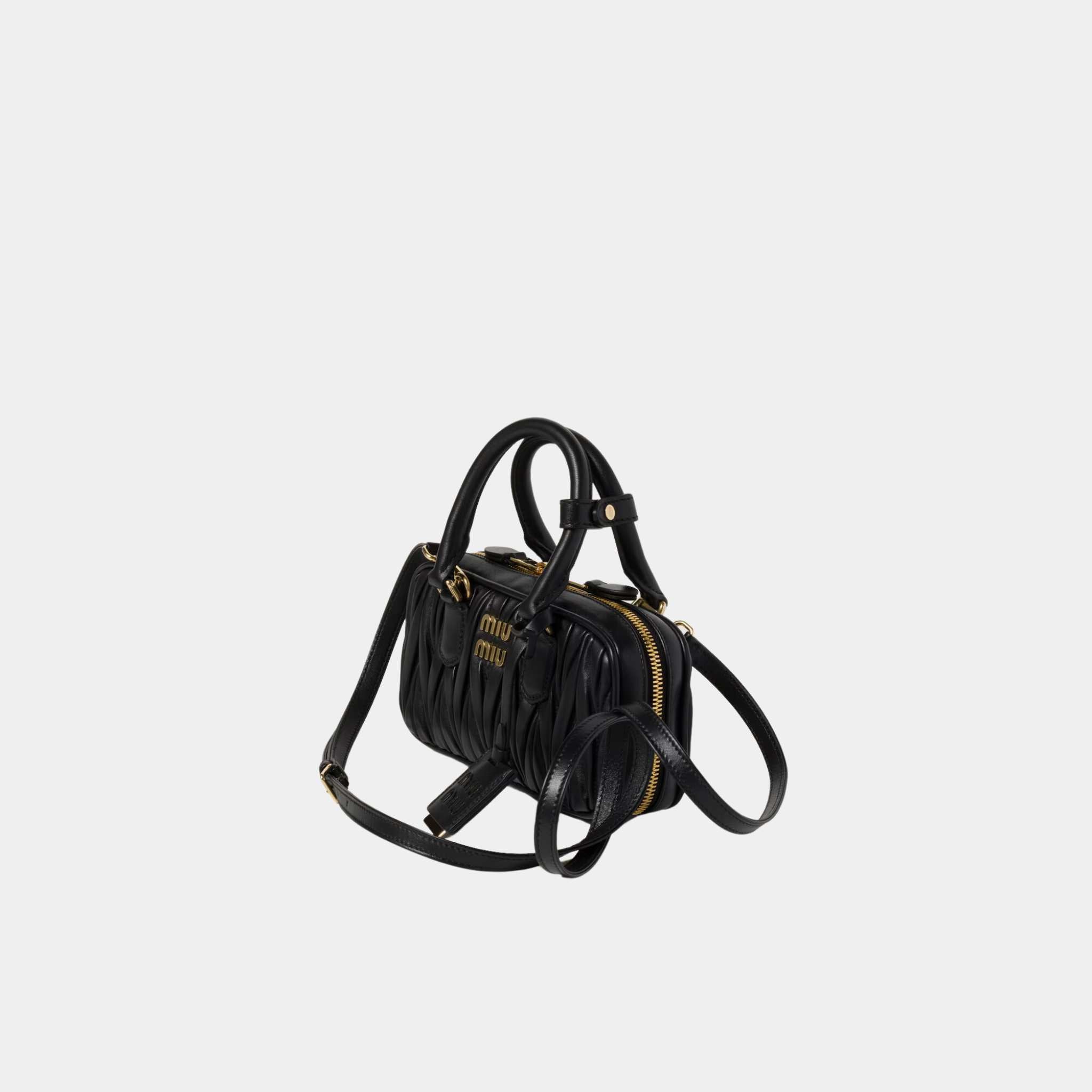 Miu Miu Arcadie Matelassé Nappa Leather Mini Bag Black, Side