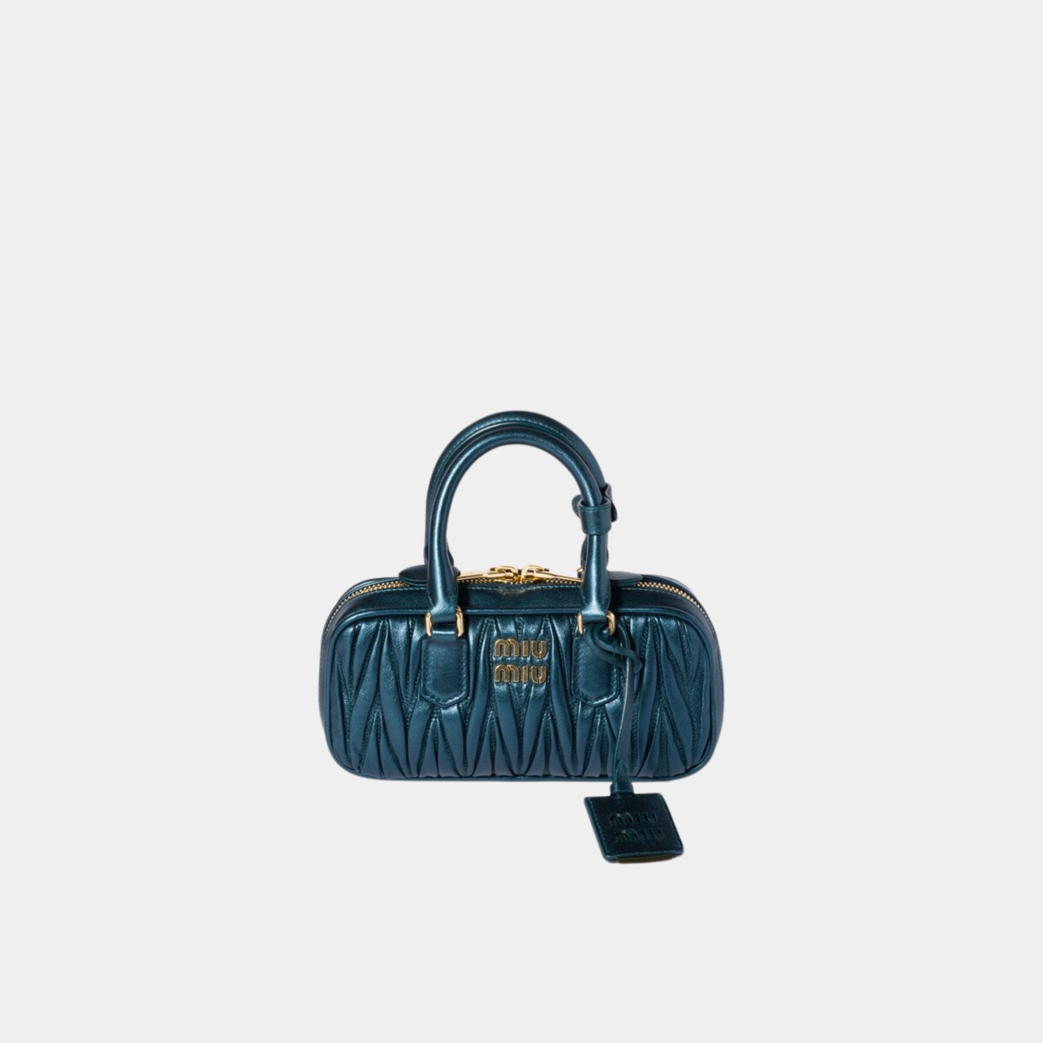 Miu Miu Arcadie Matelassé Nappa Leather Mini Bag, Ocean Blue, Mordore, Front