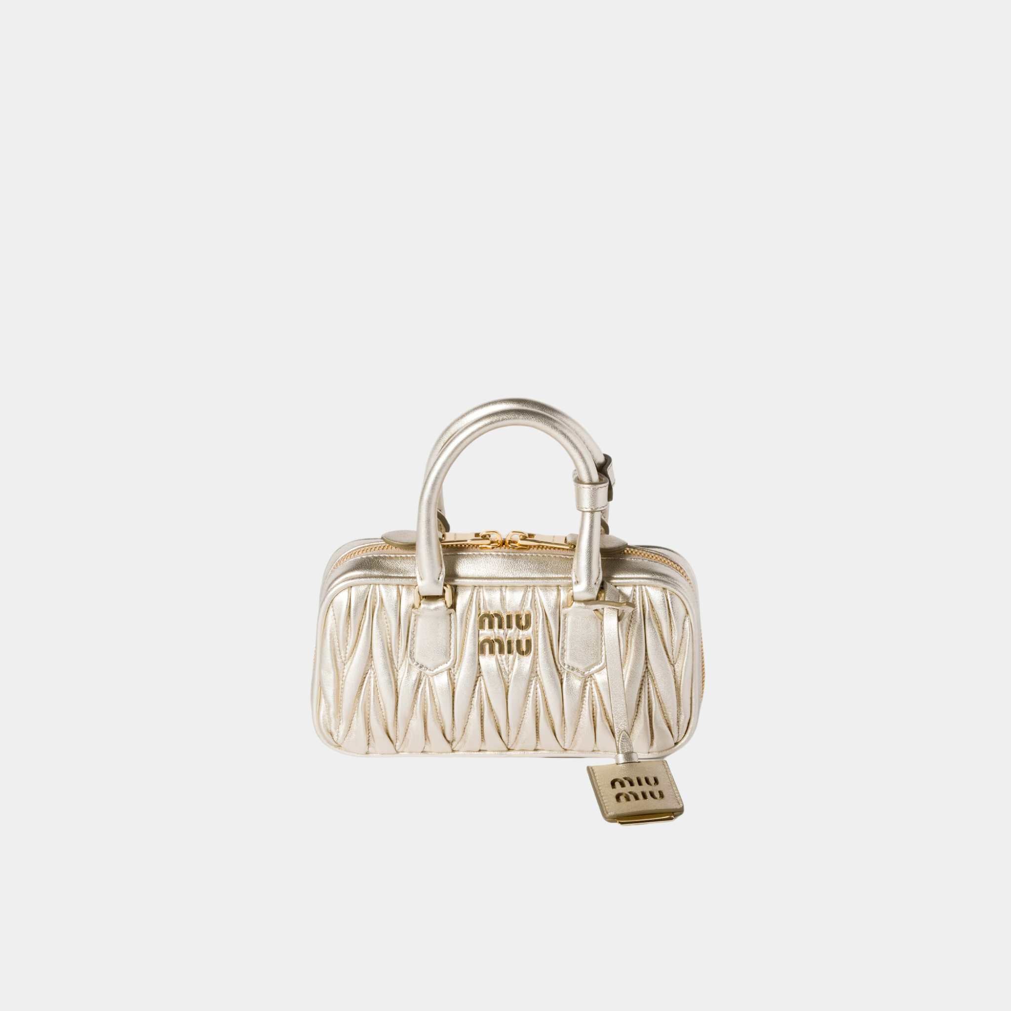 Miu Miu Arcadie Matelassé Nappa Leather Mini Bag Pyrite, Front