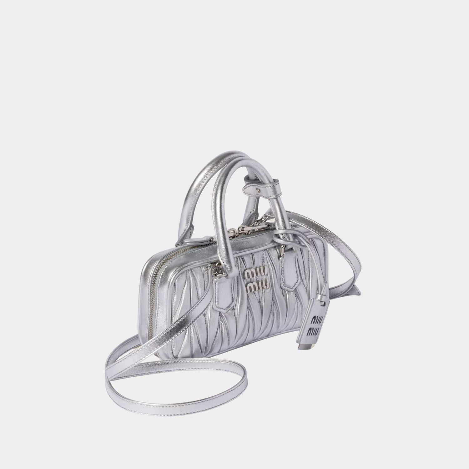 Miu Miu Arcadie Matelassé Nappa Leather Mini Bag Sliver, Side