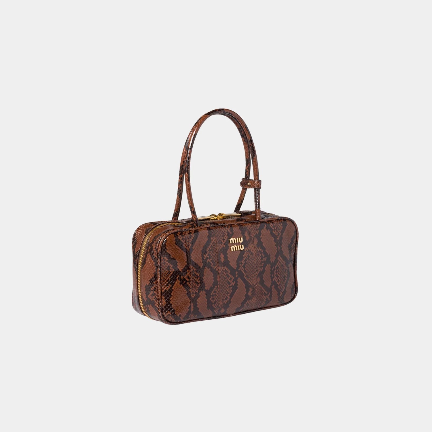 Miu Miu Beau Python-printed Ayers Leather Bag, Tobacco, Side