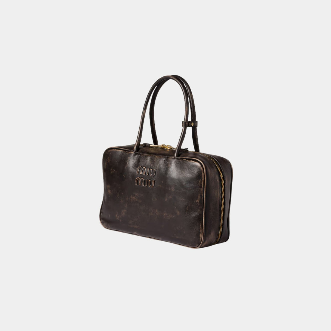 Miu Miu Beau Vintage Effect Nappa Leather Large Bag, Coffee, Side