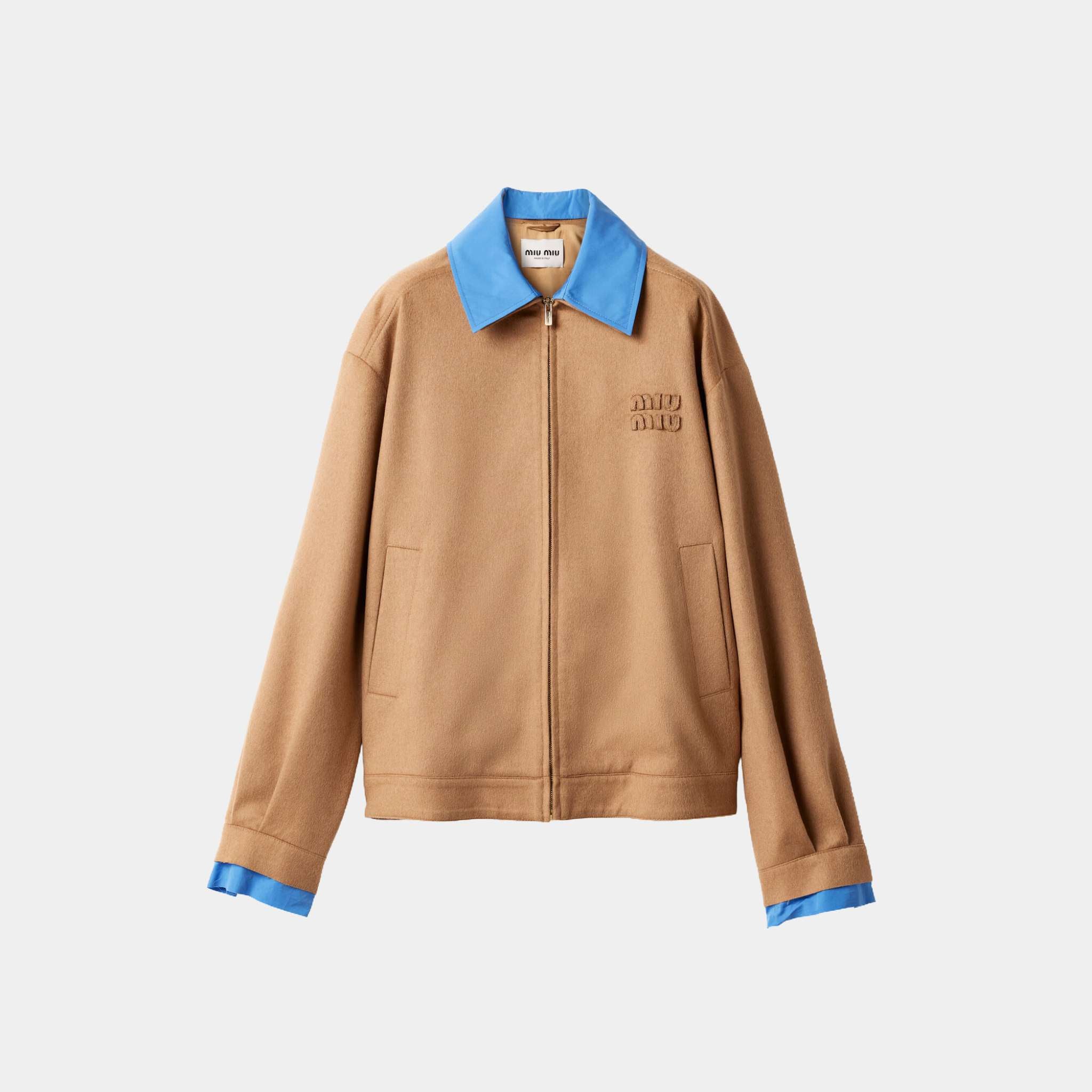 Miu Miu Camel Hair Blouson Jacket With Poplin Details Camel Brown, Front