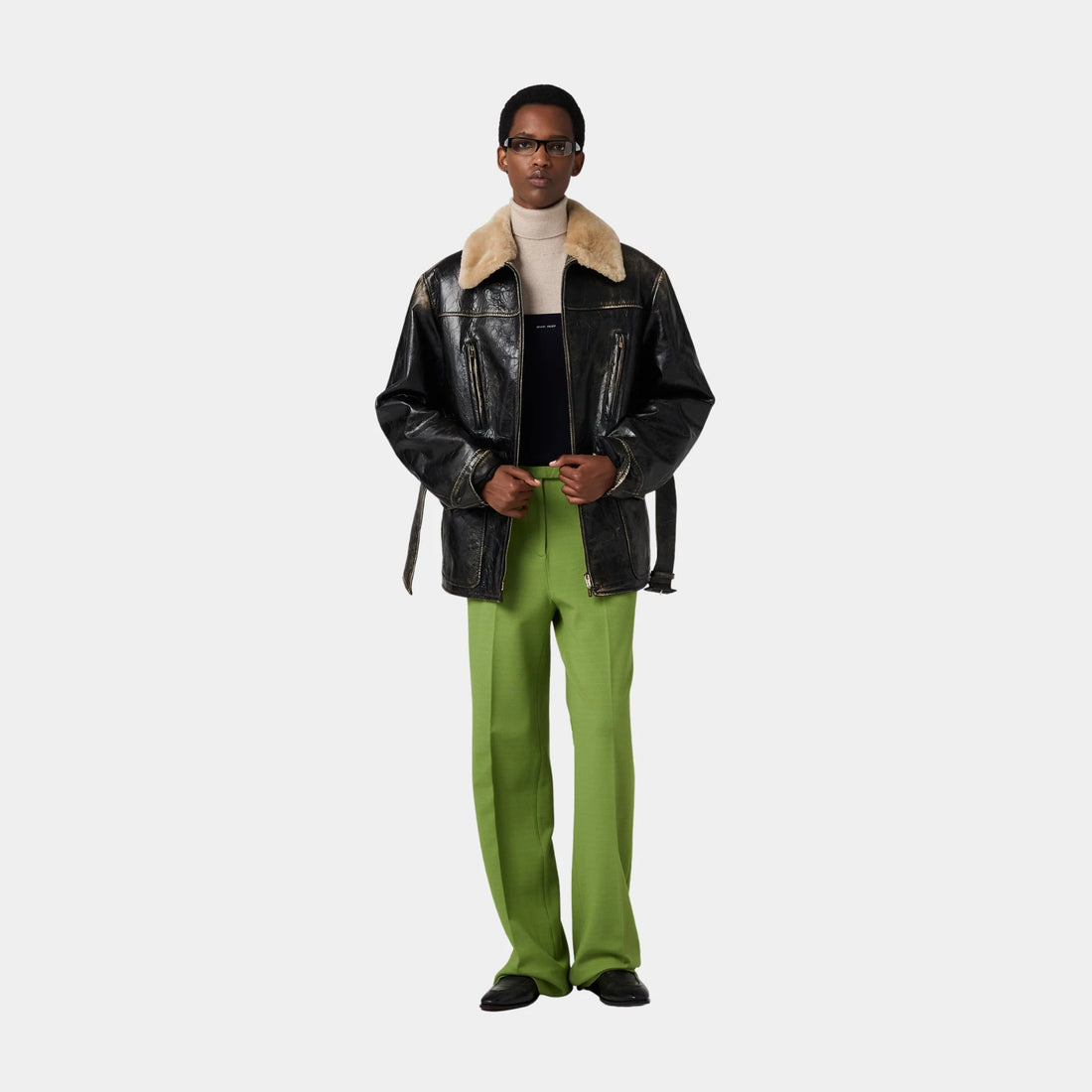Miu Miu Cashmere Turtleneck Sweater, Sand Beige, Model, Outfit