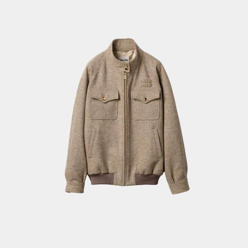 Miu Miu Chevron Blouson Jacket, Khaki, Front View