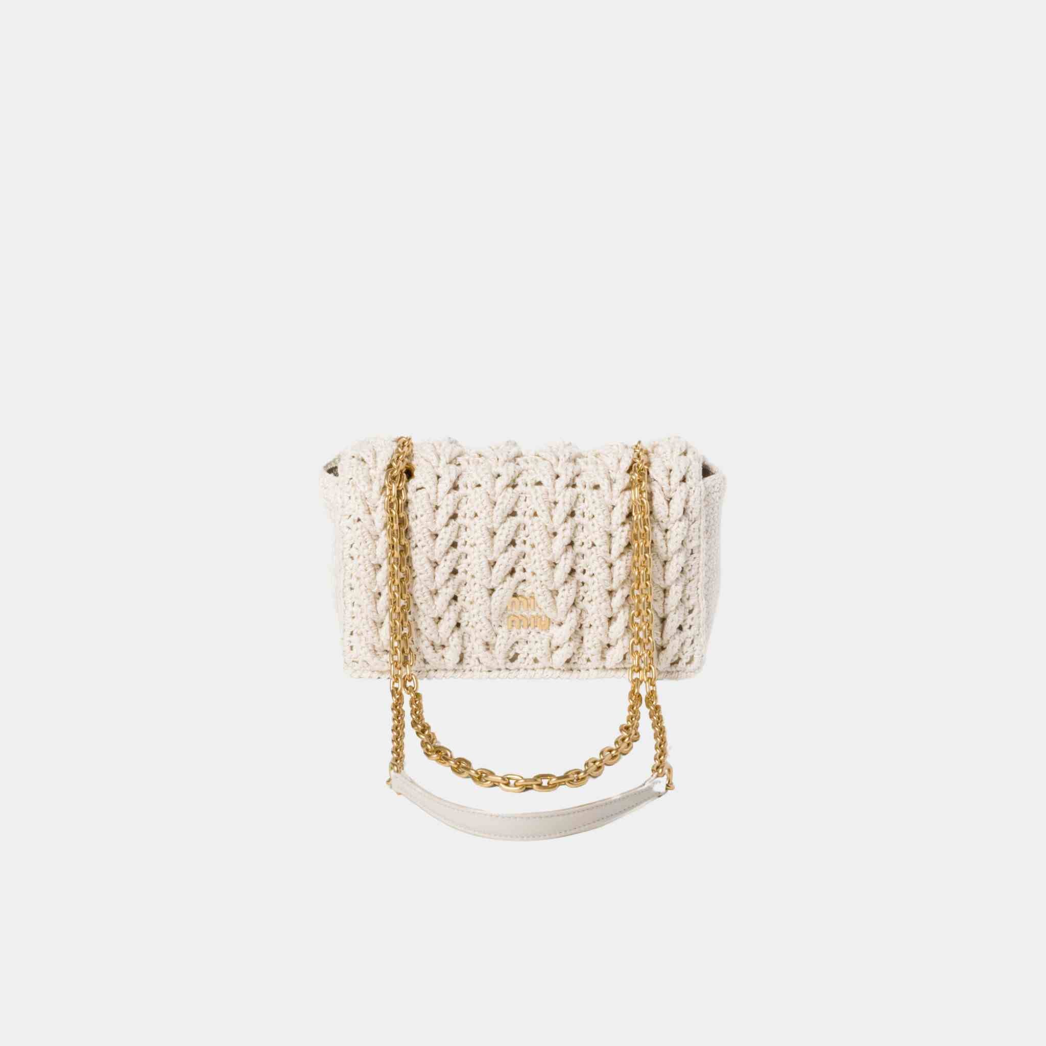 Miu Miu Cotton Cable-Knit Mini-Bag, Chalk White, Front