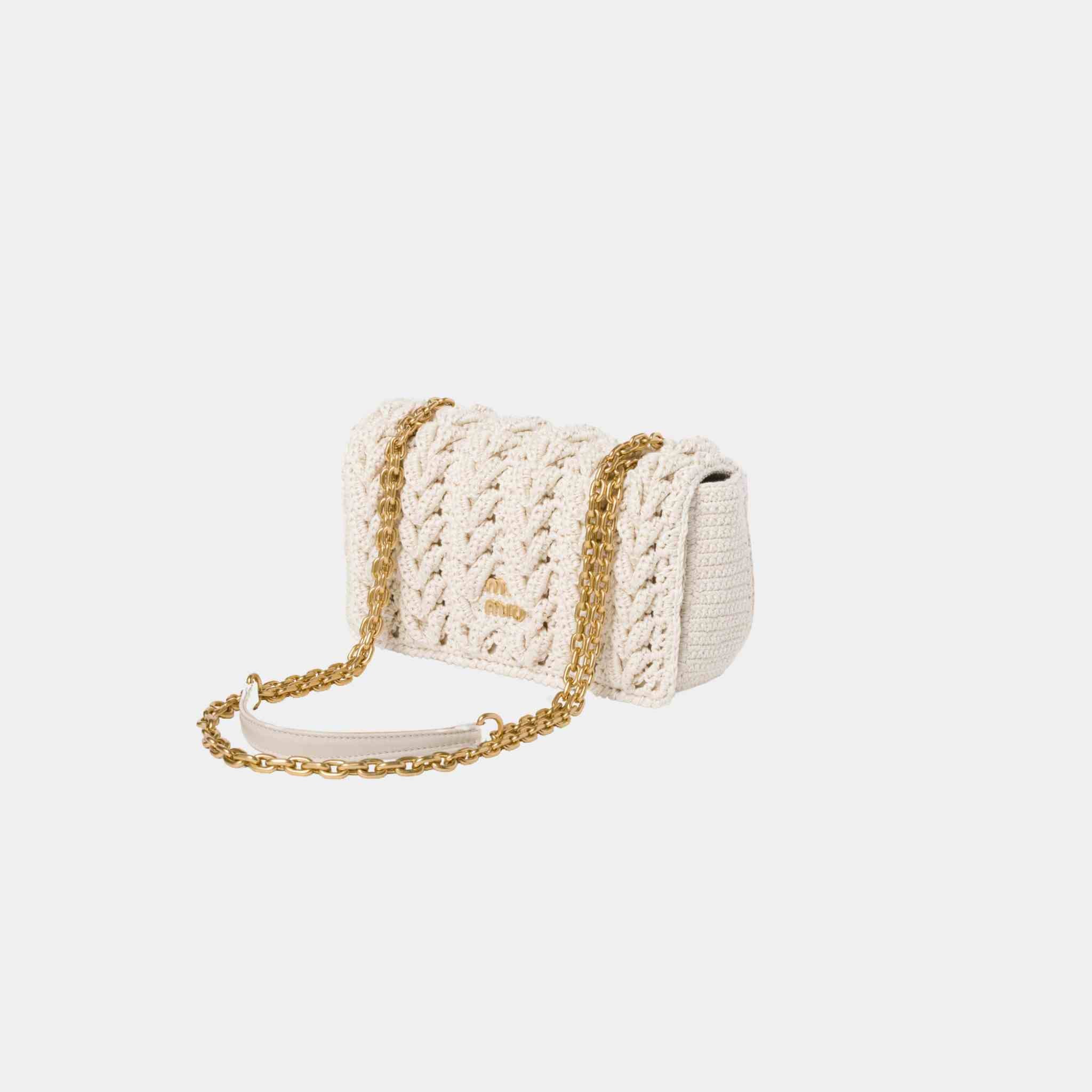 Miu Miu Cotton Cable-Knit Mini-Bag, Corn Flower, Front, Side