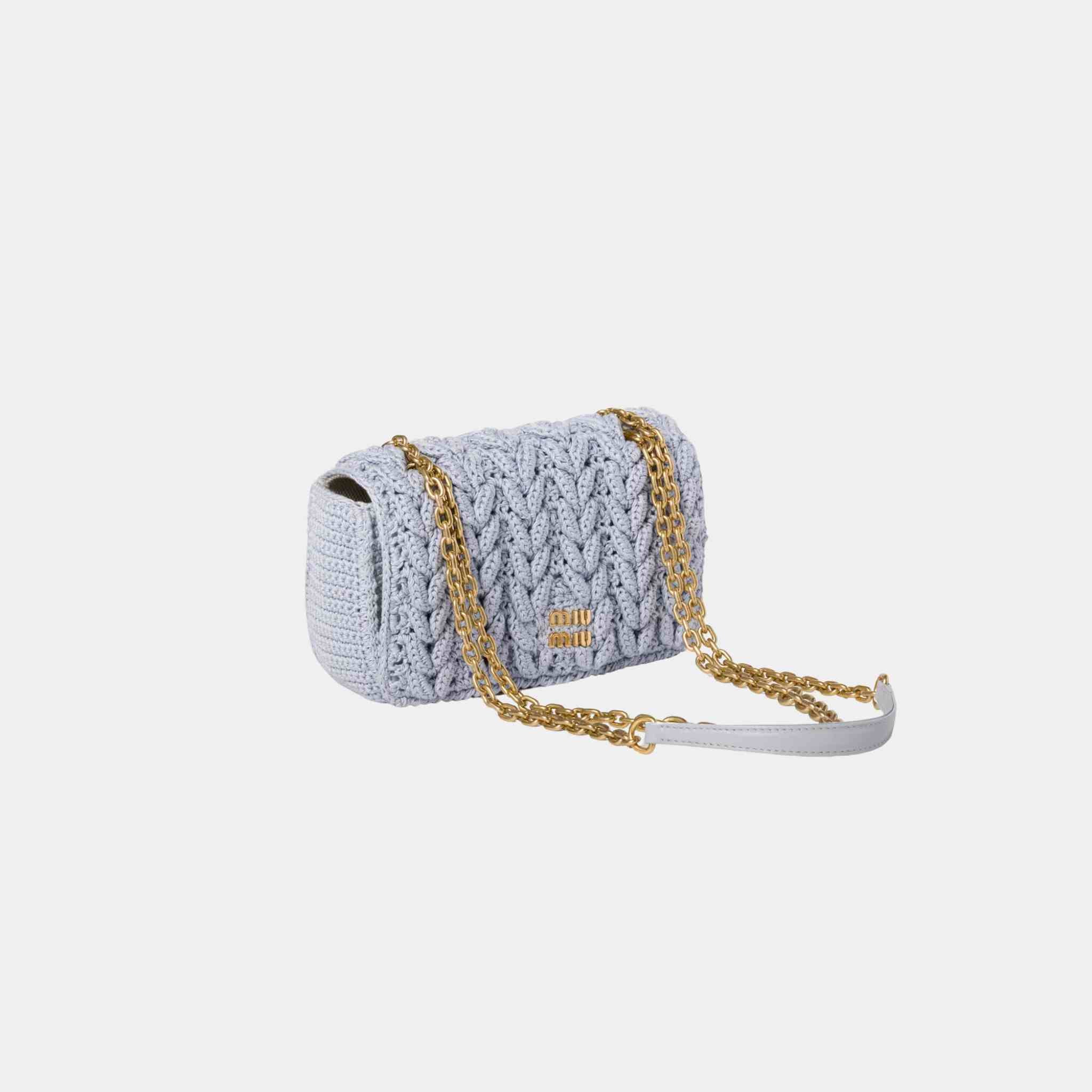 Miu Miu Cotton Cable-Knit Mini-Bag, Corn Flower, Side, Front