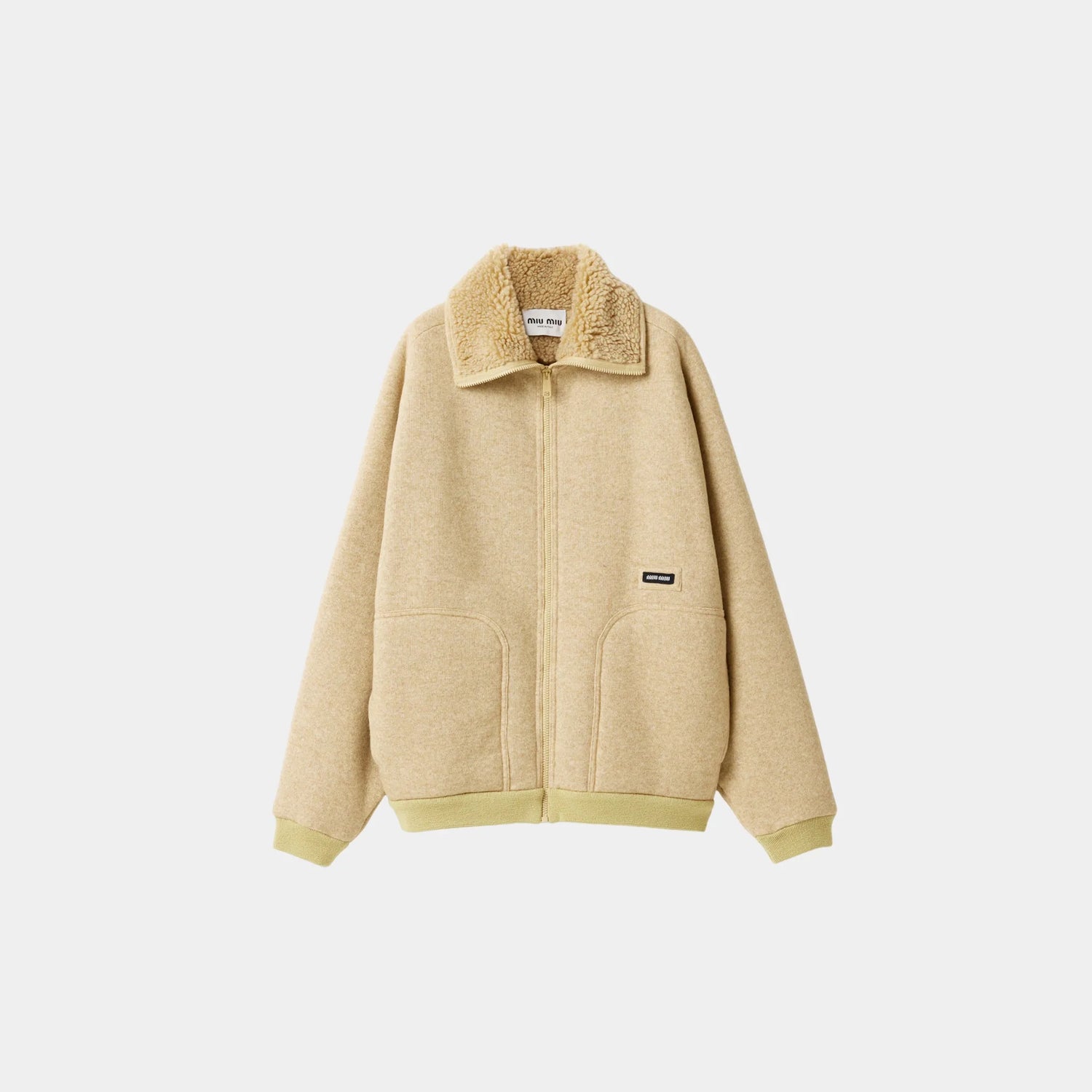 Miu Miu Cotton Fleece Zipper Blouson Jacket, Soy Green, Front