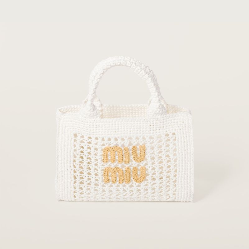 Miu Miu Crochet Handbag, White and Beige Color, Front View