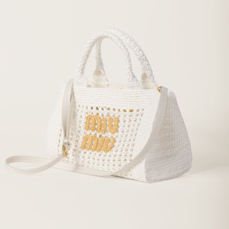 Miu Miu Crochet Handbag, White and Beige Color, Side View