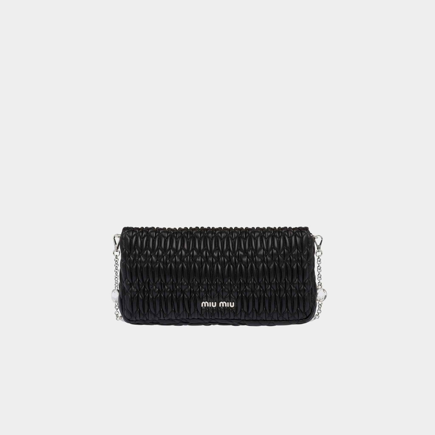 Miu Miu Crystal Cloqué Nappa Leather Bag, Black, Front View