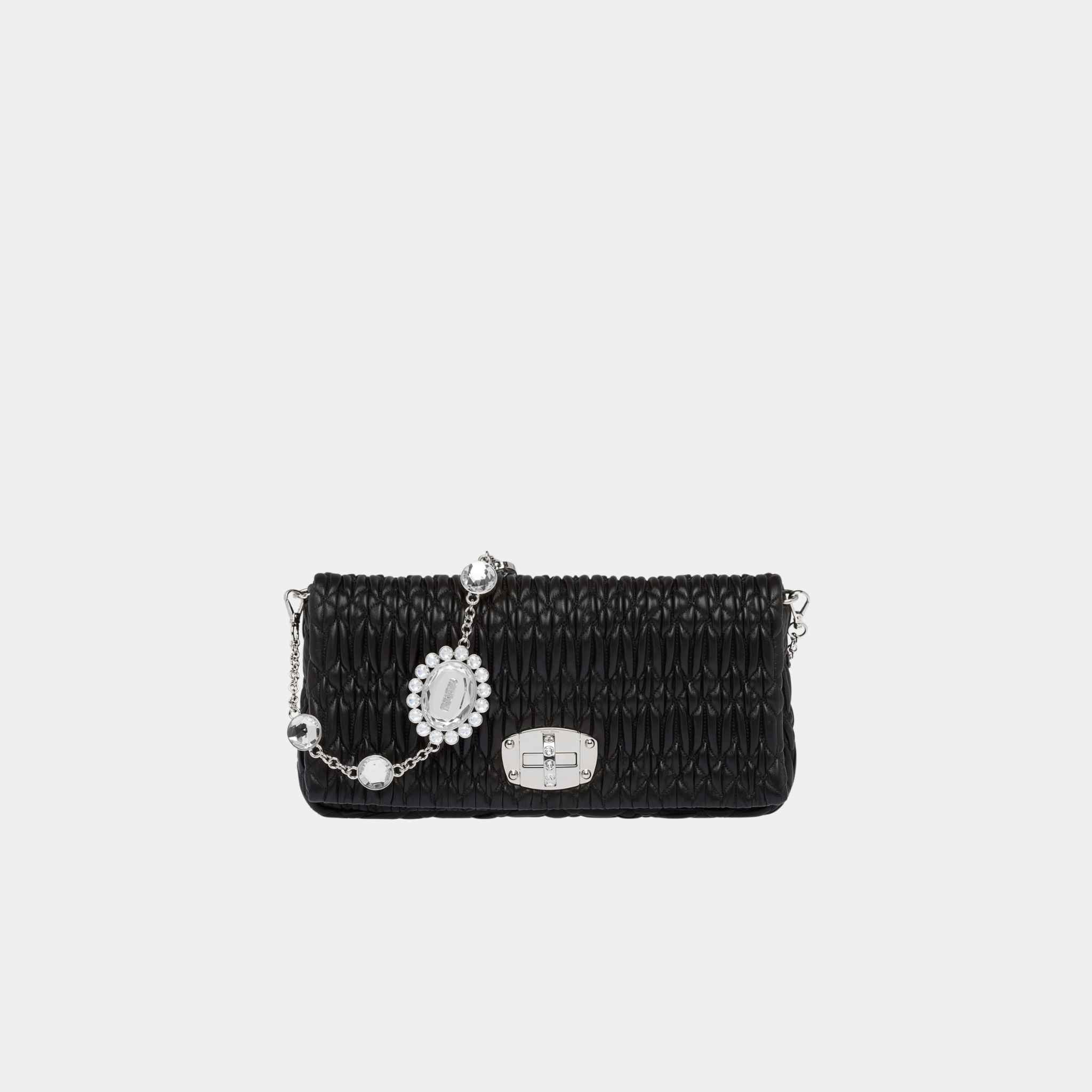 Miu Miu Crystal Cloqué Nappa Leather Bag, Black, Full View