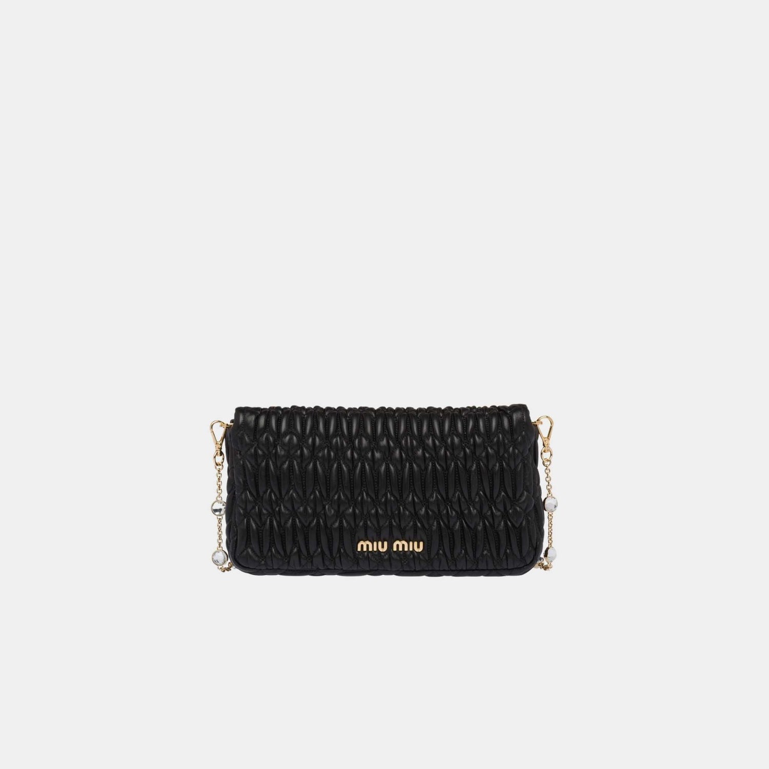 Miu Miu Crystal Cloqué Nappa Leather Bag, Golden and Black, Front View