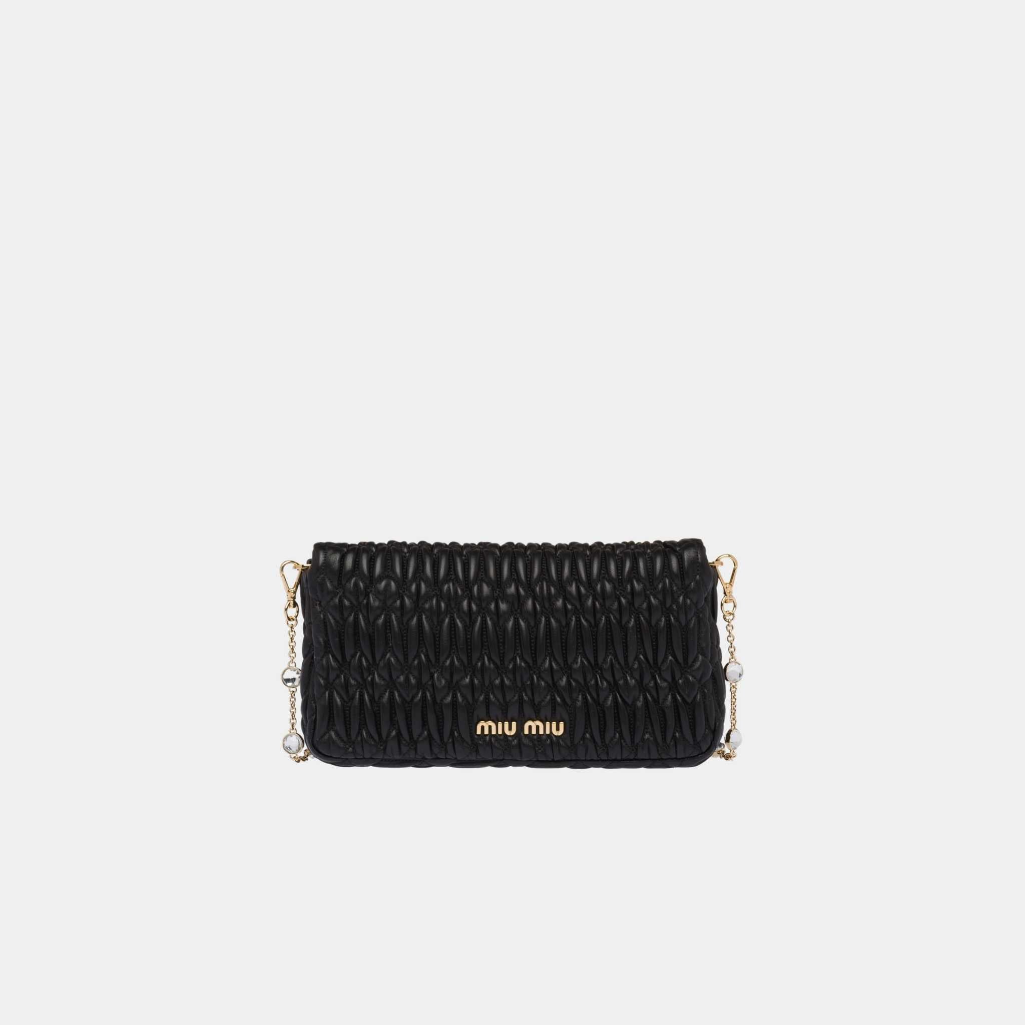 Miu Miu Crystal Cloqué Nappa Leather Bag, Golden and Black, Front View