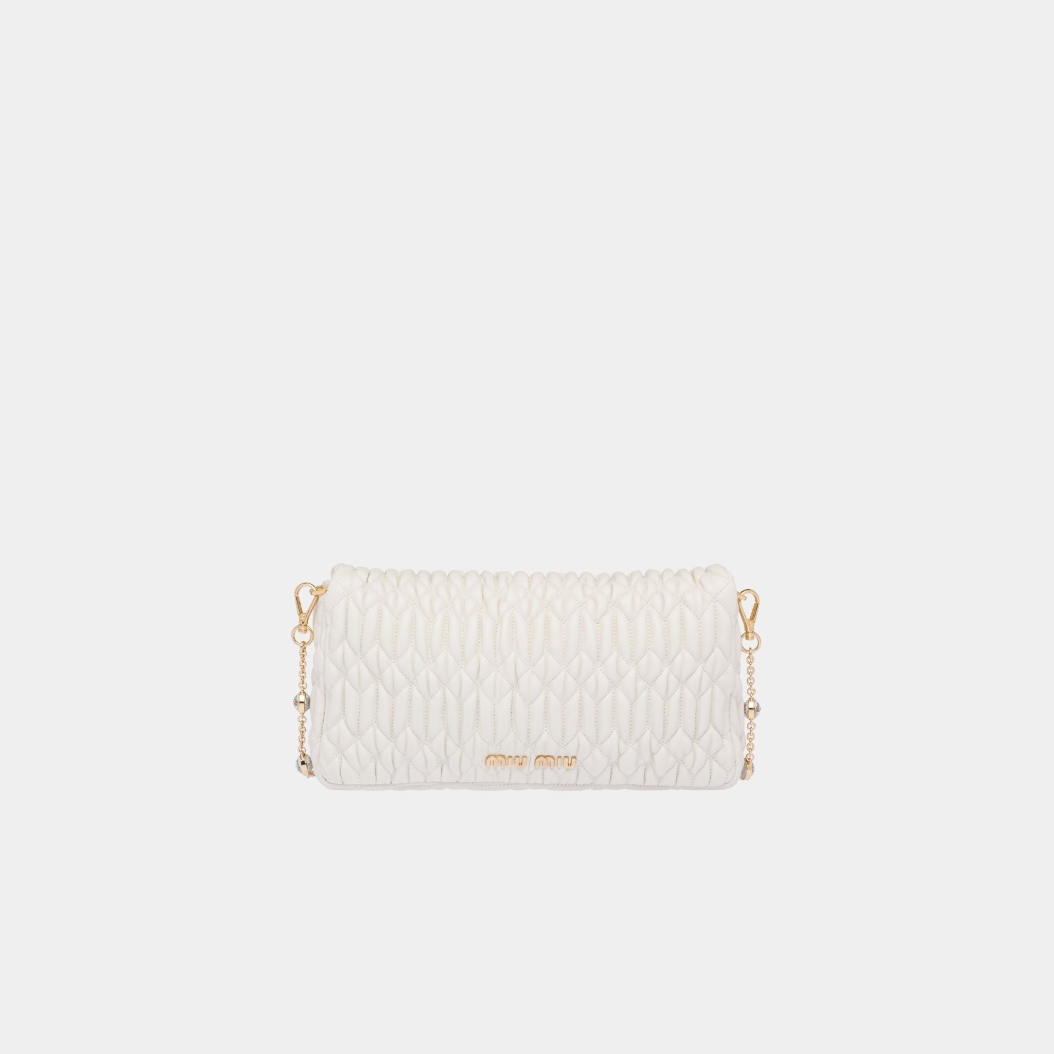 Miu Miu Crystal Cloqué Nappa Leather Bag, White, Front View