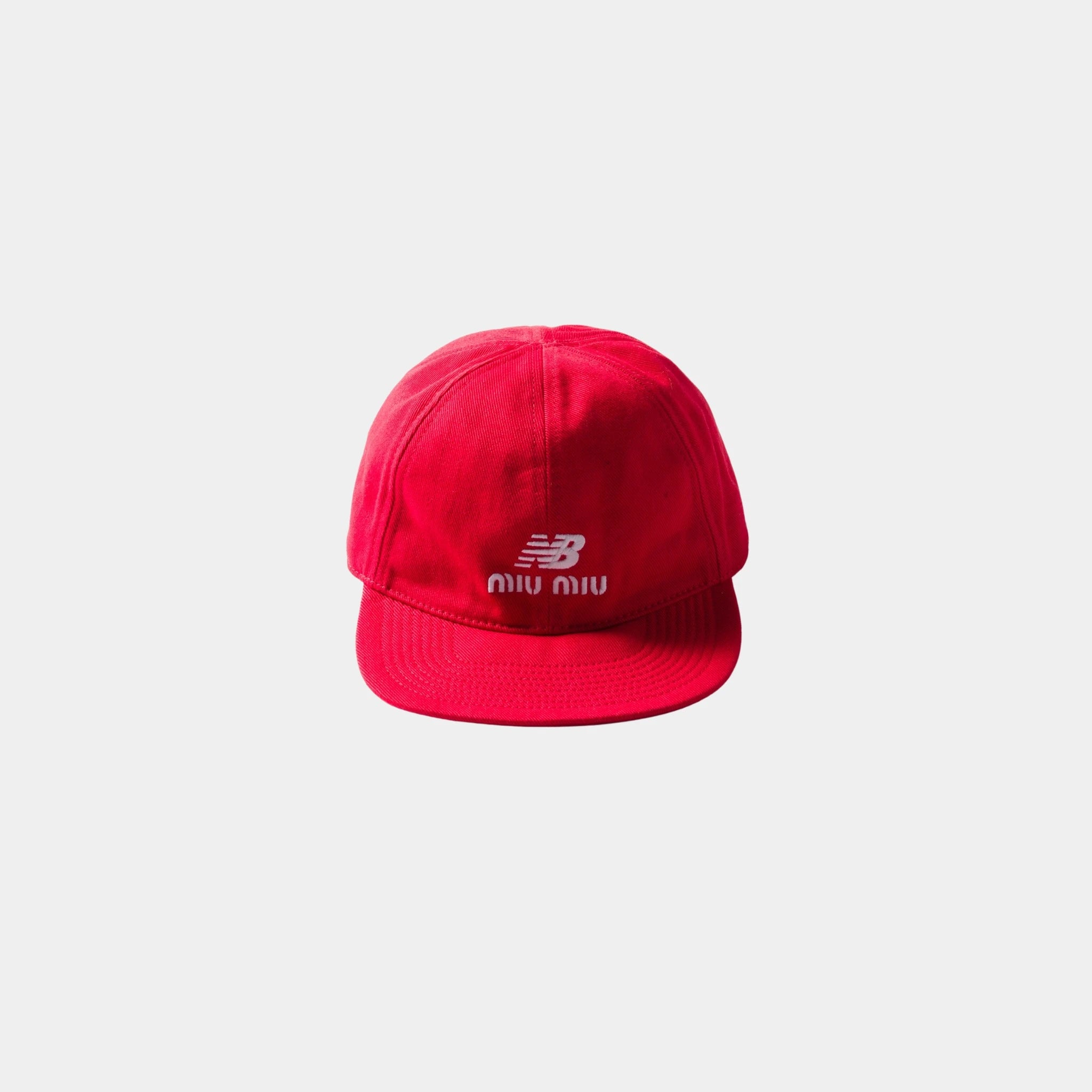 Miu Miu Denim Baseball Cap, Red, Front
