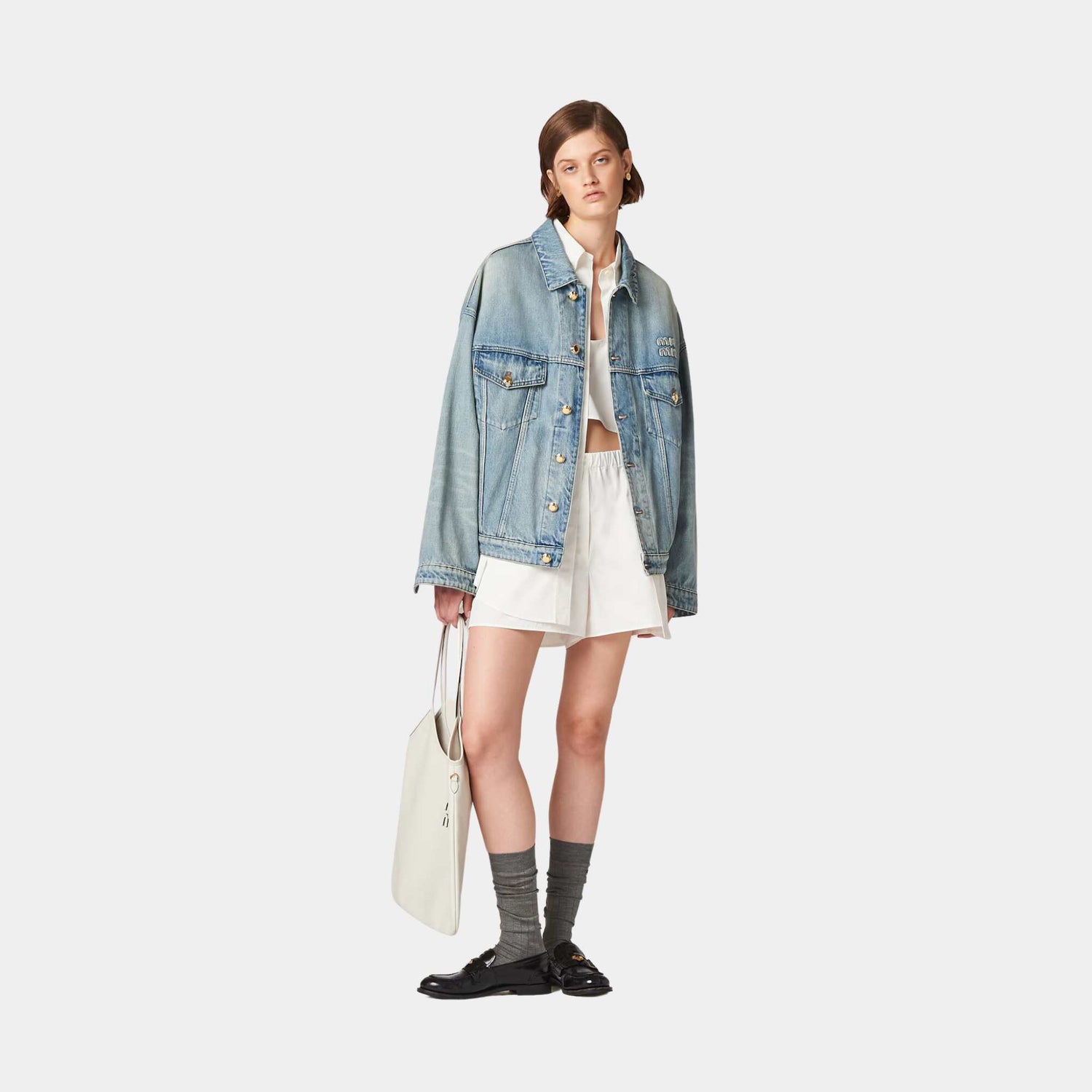 Miu Miu Denim Blouson Jacket, Model, Front