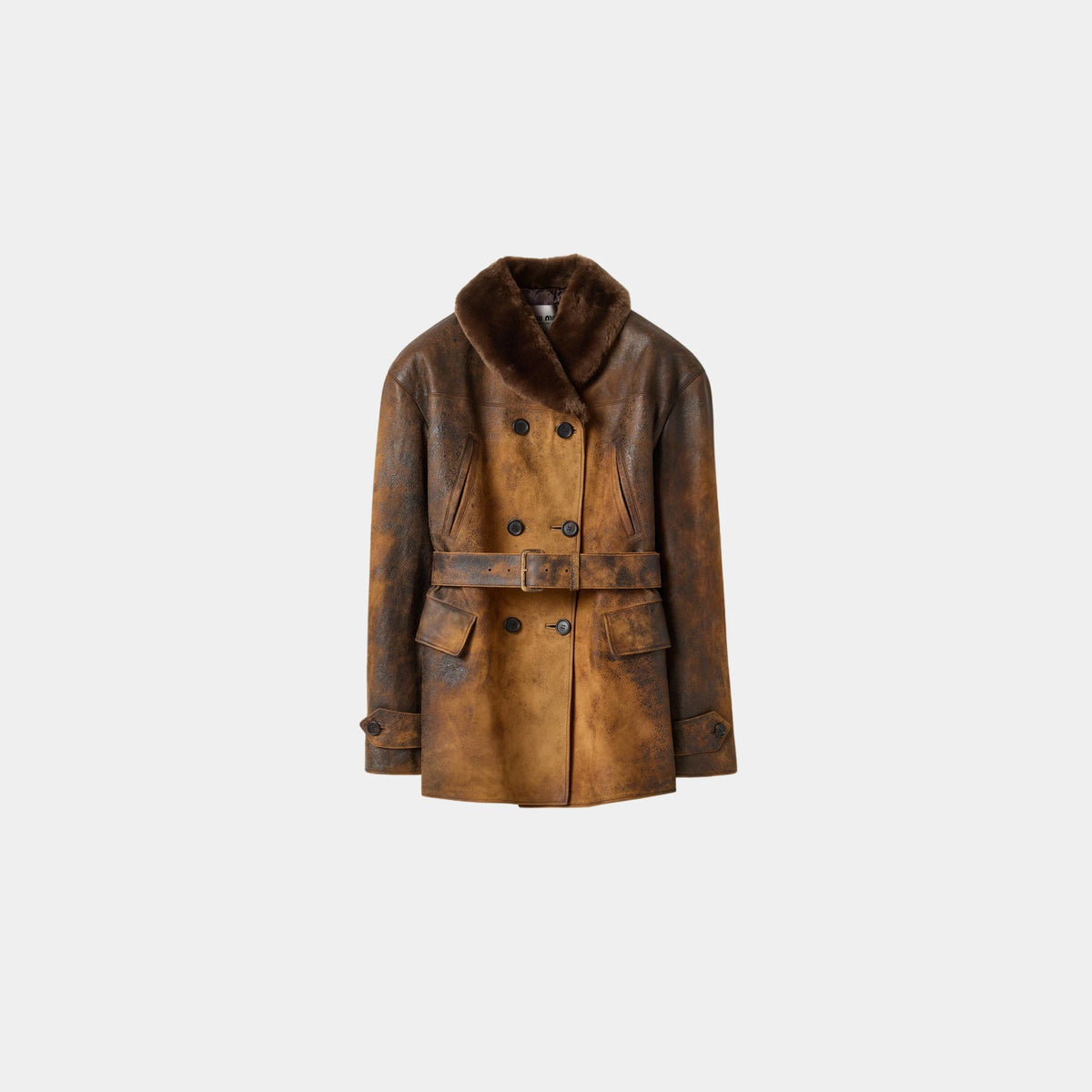 Double-breasted Waxed Lambskin Suede Caban Jacket
