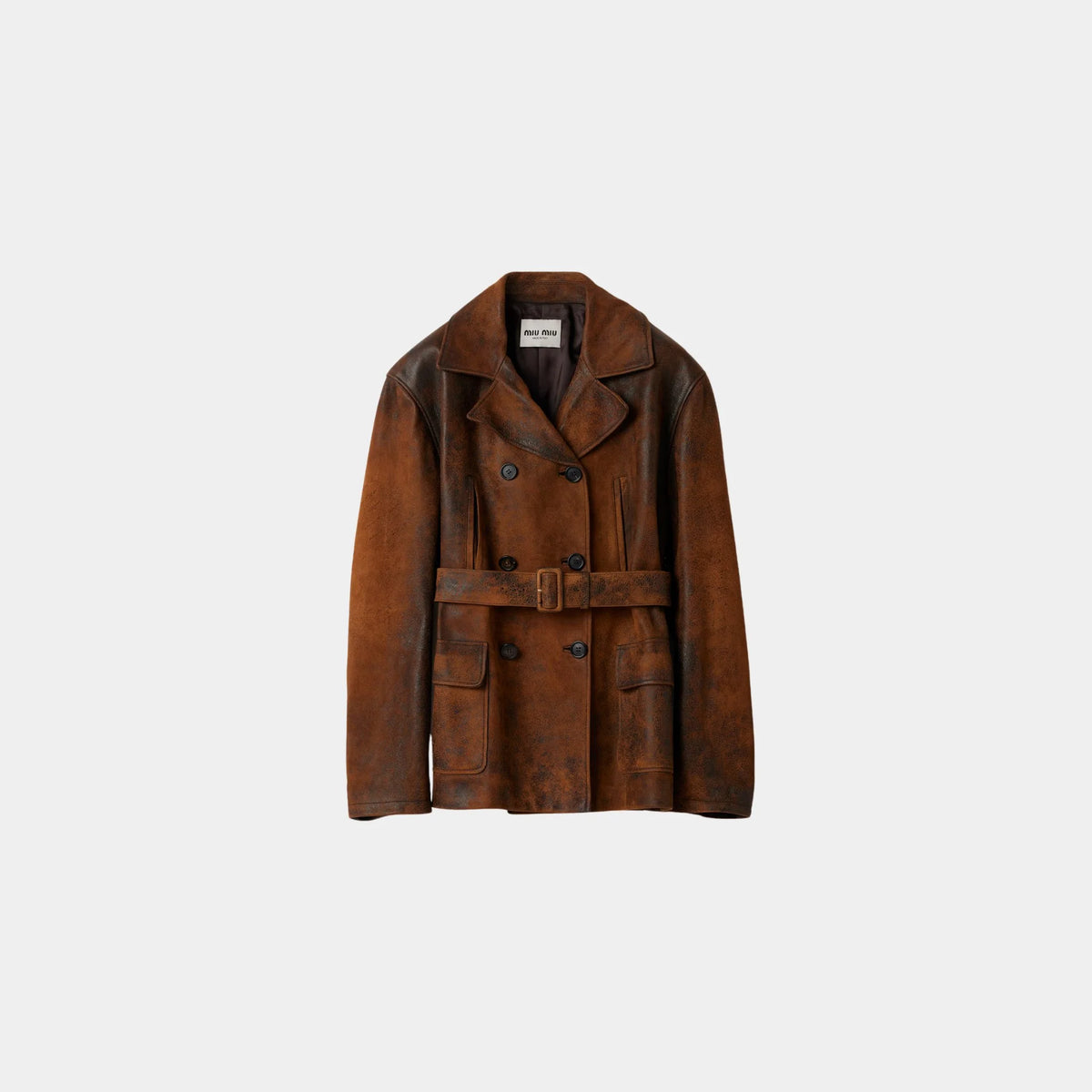 Double-breasted Waxed Suede Caban Jacket
