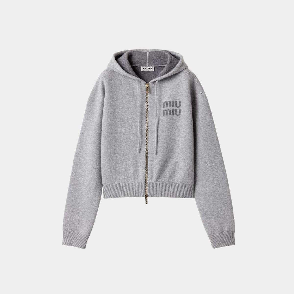Double Cashmere Zipper Hoodie Cardigan Grey