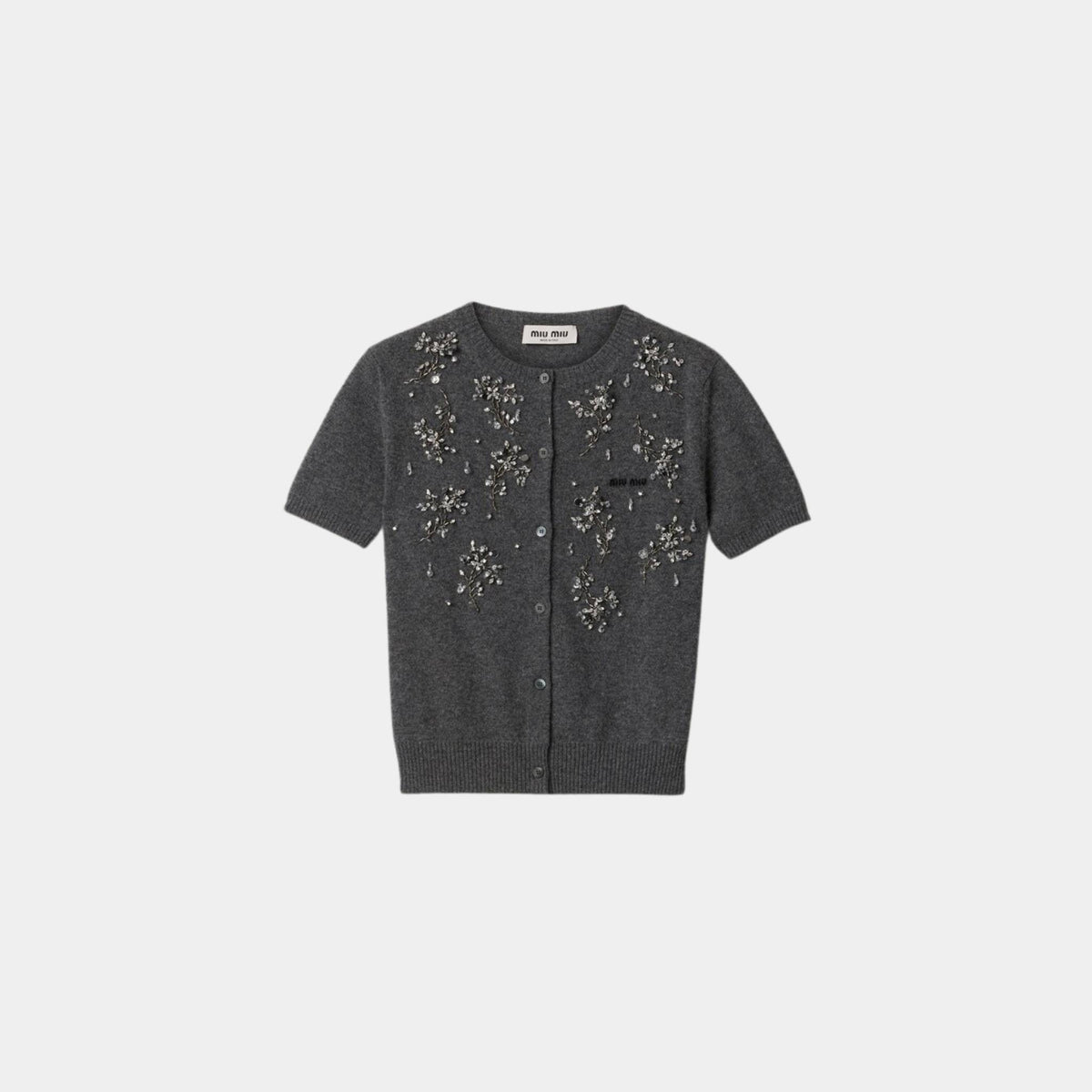 Embroidered Cashmere Short Sleeve Cardigan