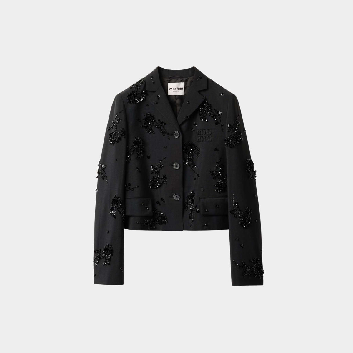 Embroidered Single Breasted Kid Mohair Jacket Black