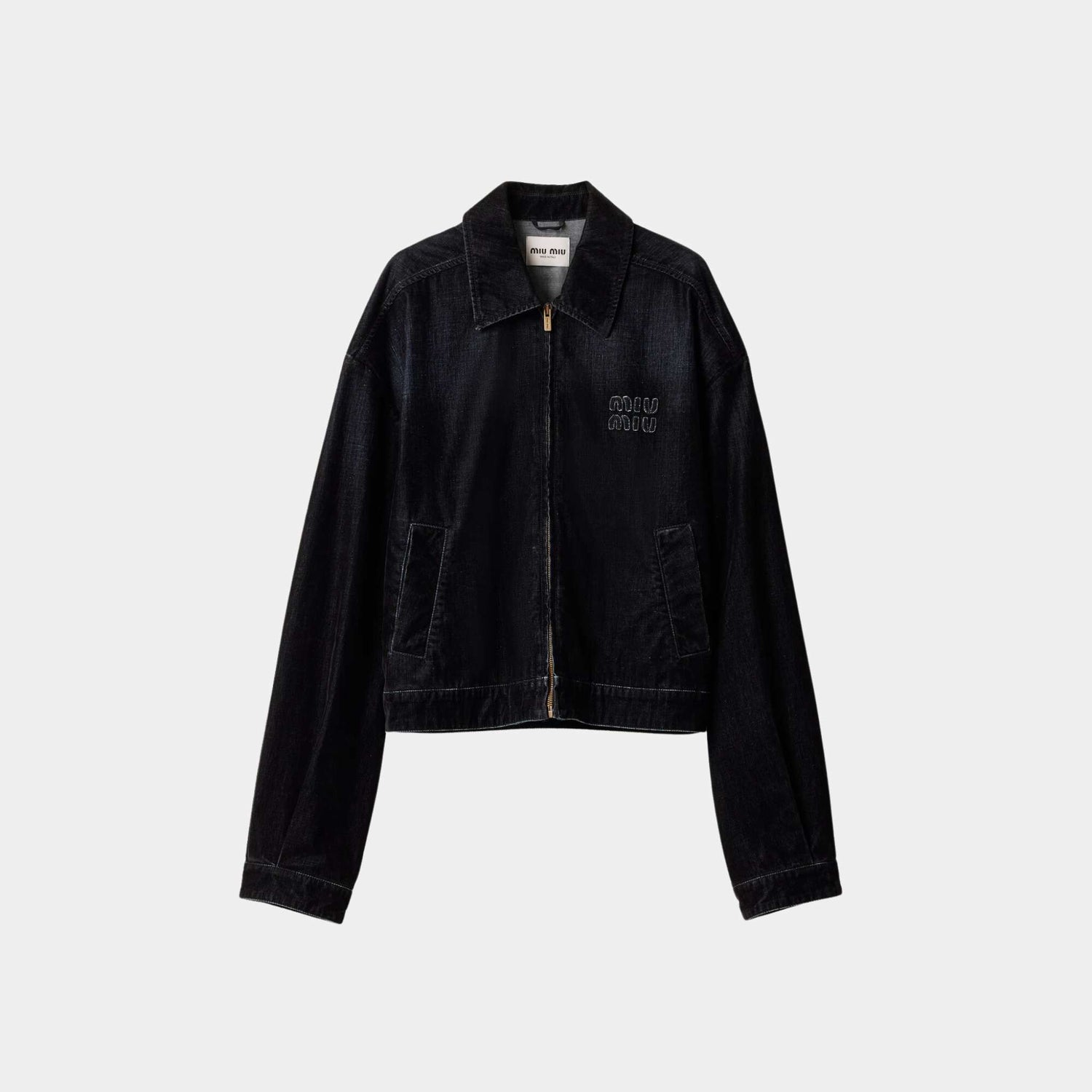 Miu Miu Flocked Chambray Blouson Jacket Black, Front