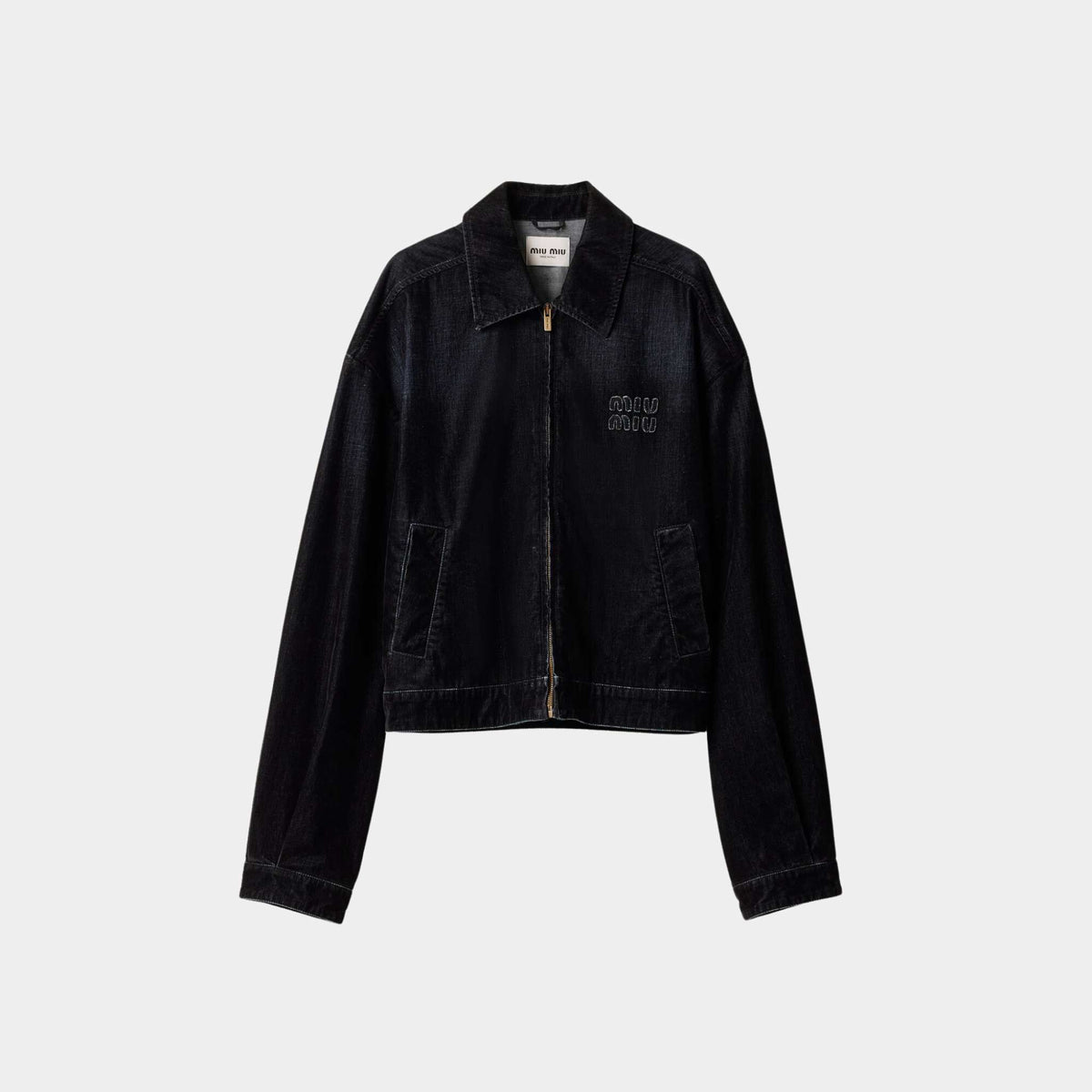 Flocked Chambray Blouson Jacket Black