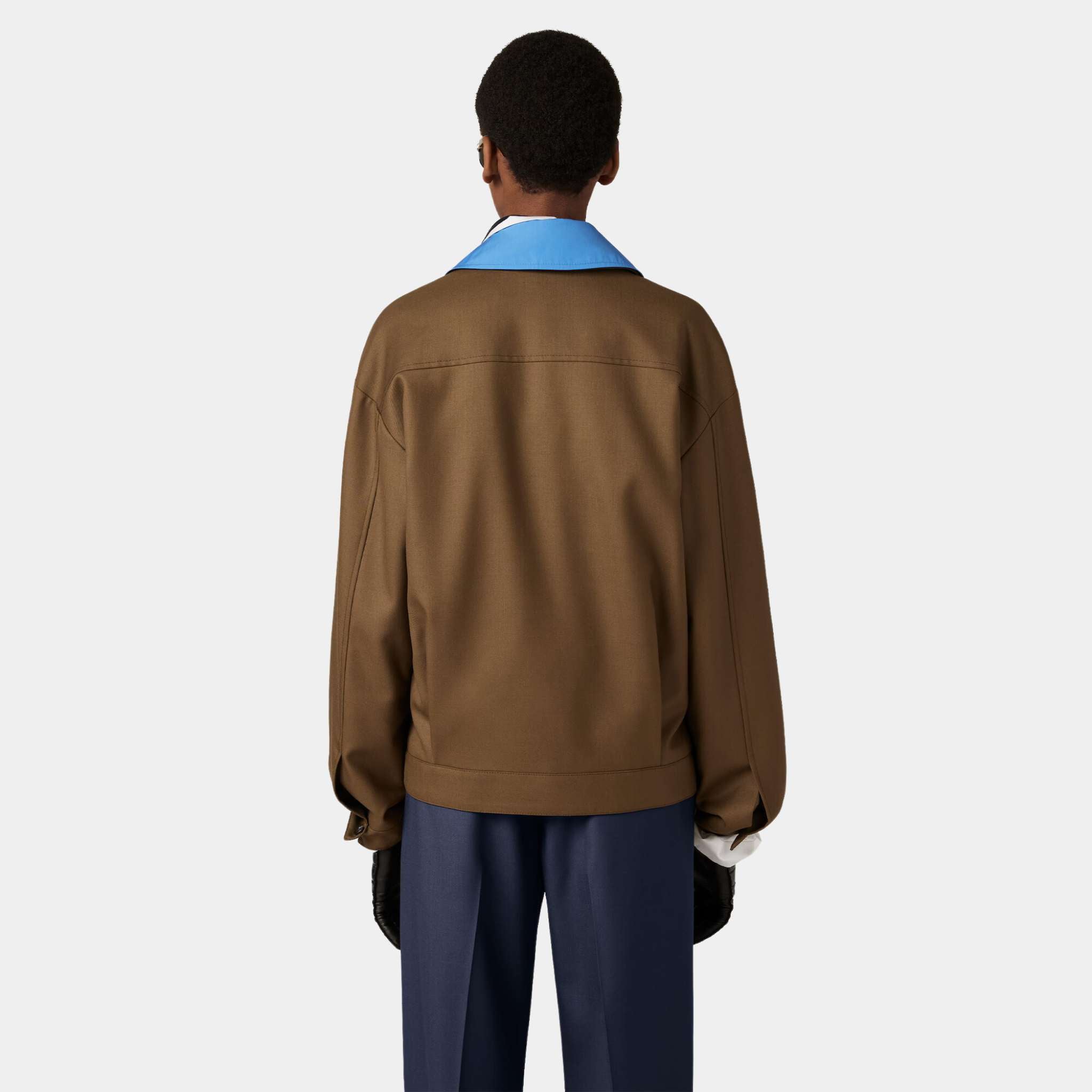 Miu Miu Gabardine Blouson Jacket With Poplin Collar Tundra, Back, Model