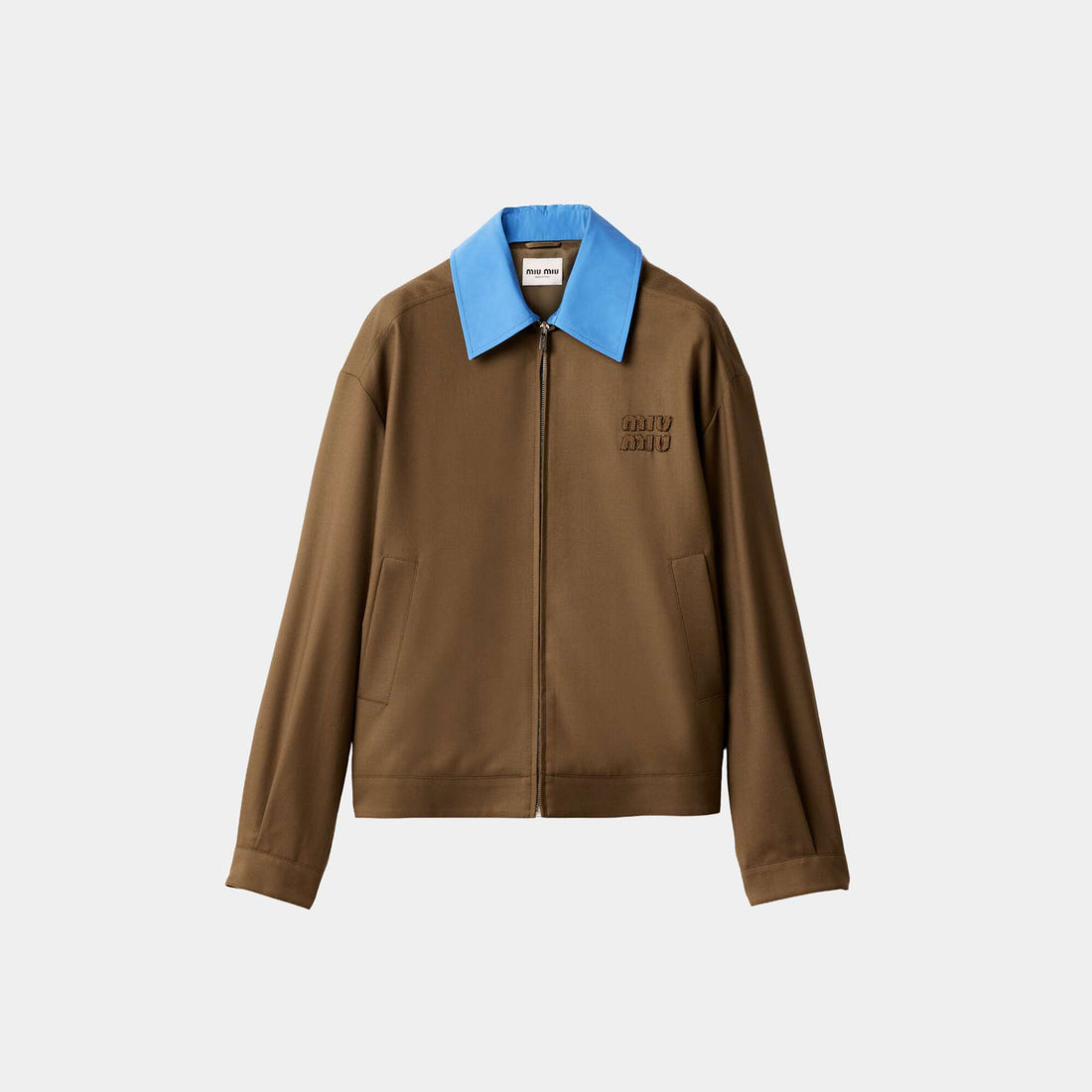 Miu Miu Gabardine Blouson Jacket With Poplin Collar Tundra, Front