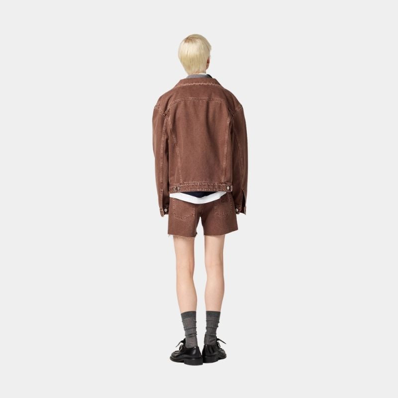 Miu Miu Garment Dyed Denim Blouson, Brown, Back View