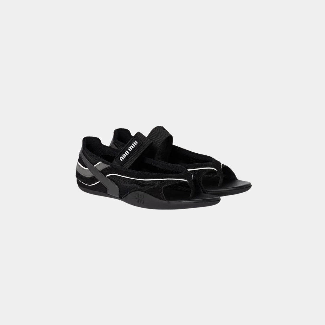 Miu Miu Gymnasium Technical Fabric Thong Ballerinas, Black, Front