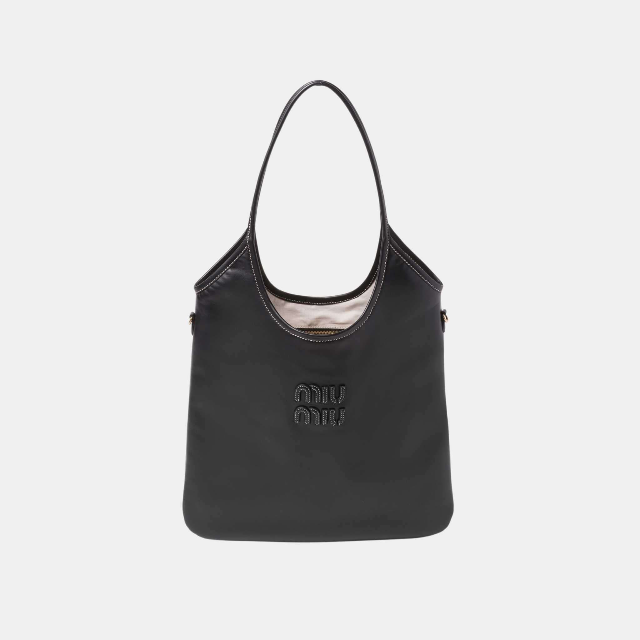 Miu Miu IVY Leather Bag, Black, Front View