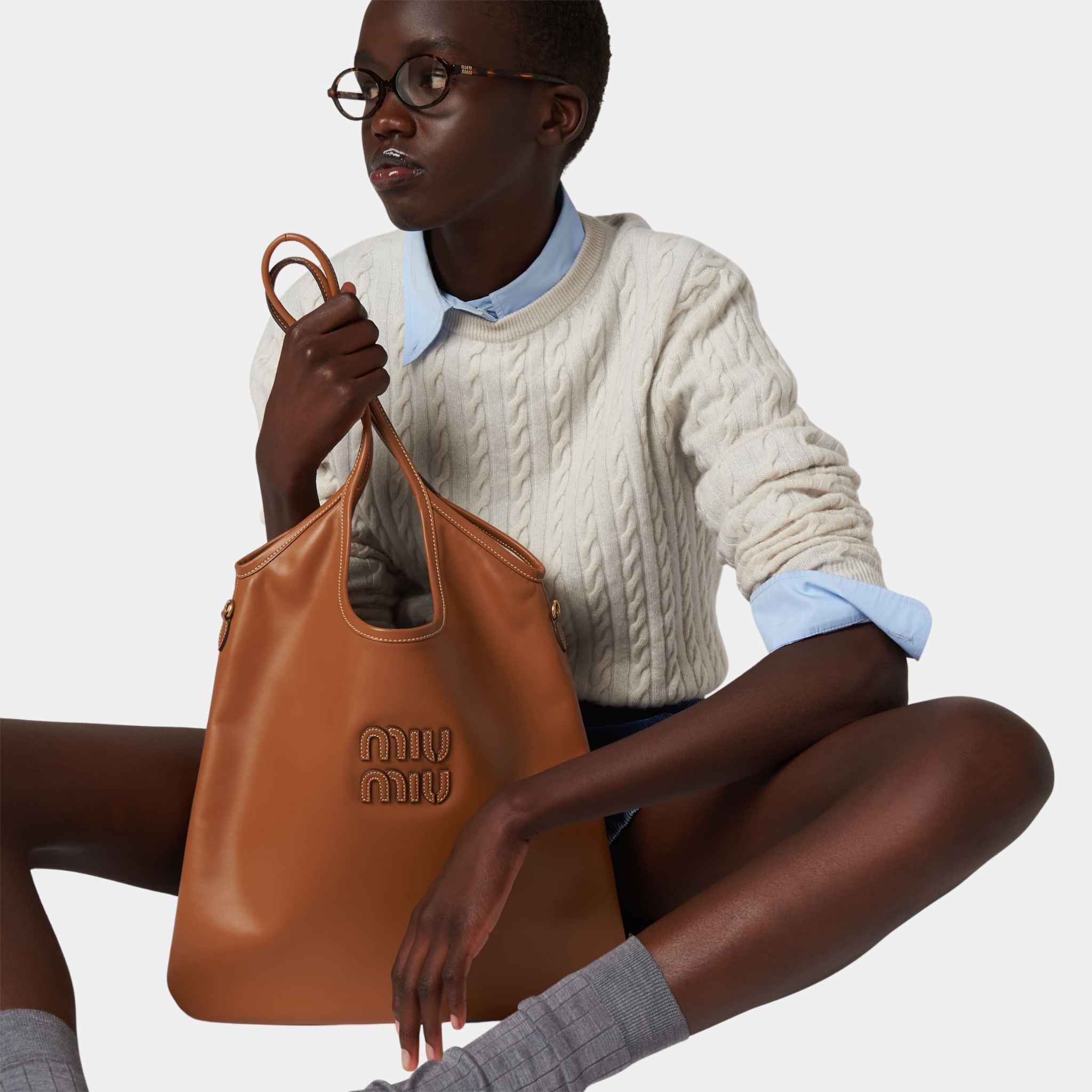 Miu Miu IVY Leather Bag, Cognac, Model View