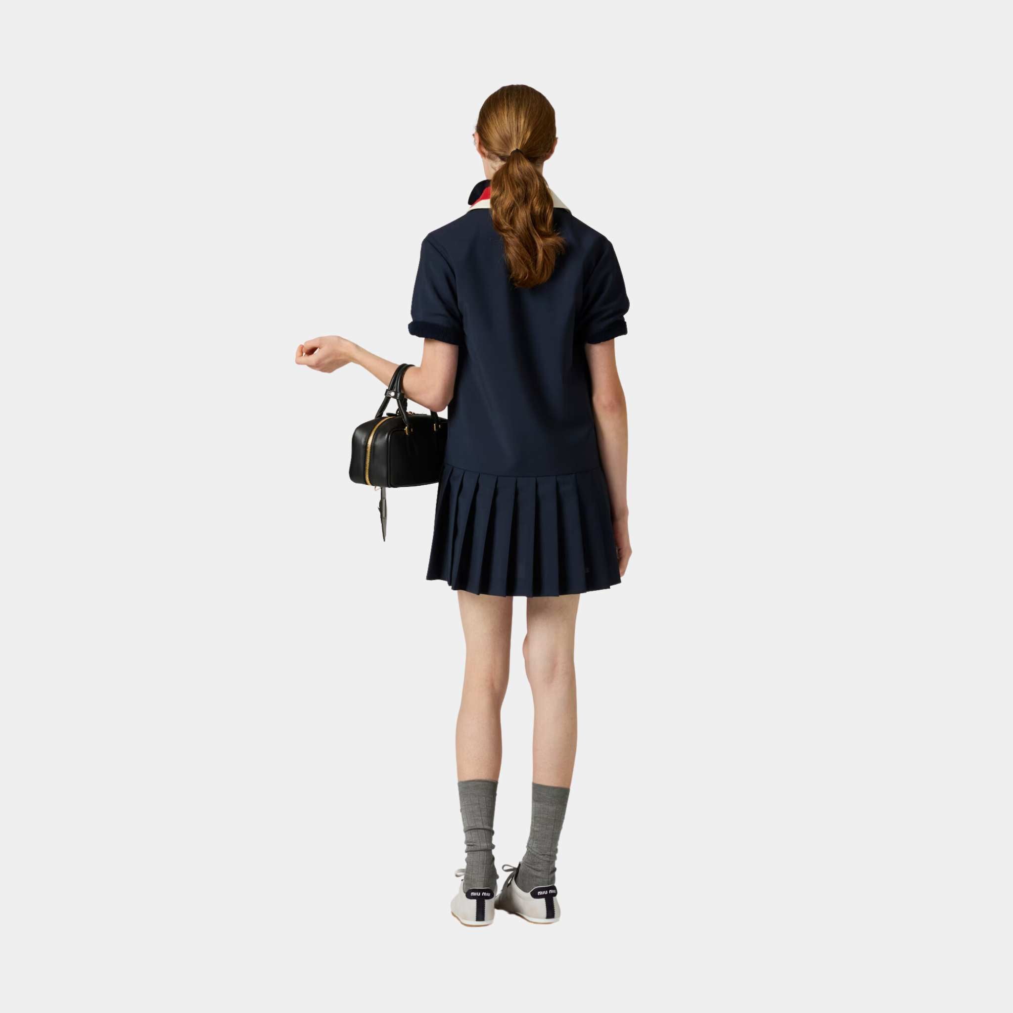 Miu Miu Kid Mohair Mini Dress Navy, back, Model