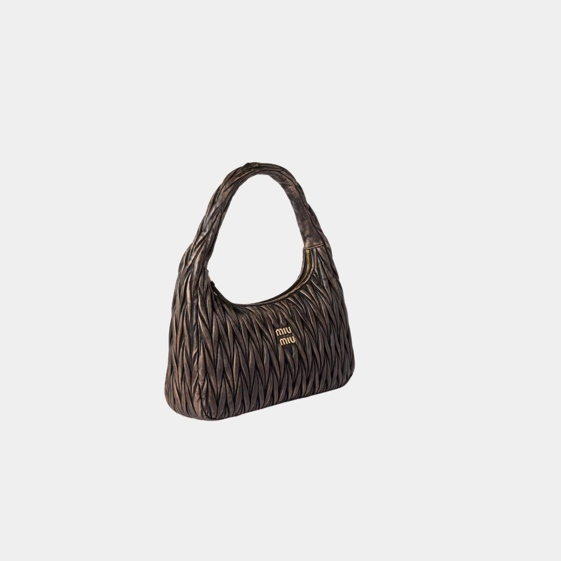 Miu Miu Large Wander Bag in Quilted Nappa Leather, Coffee, Side