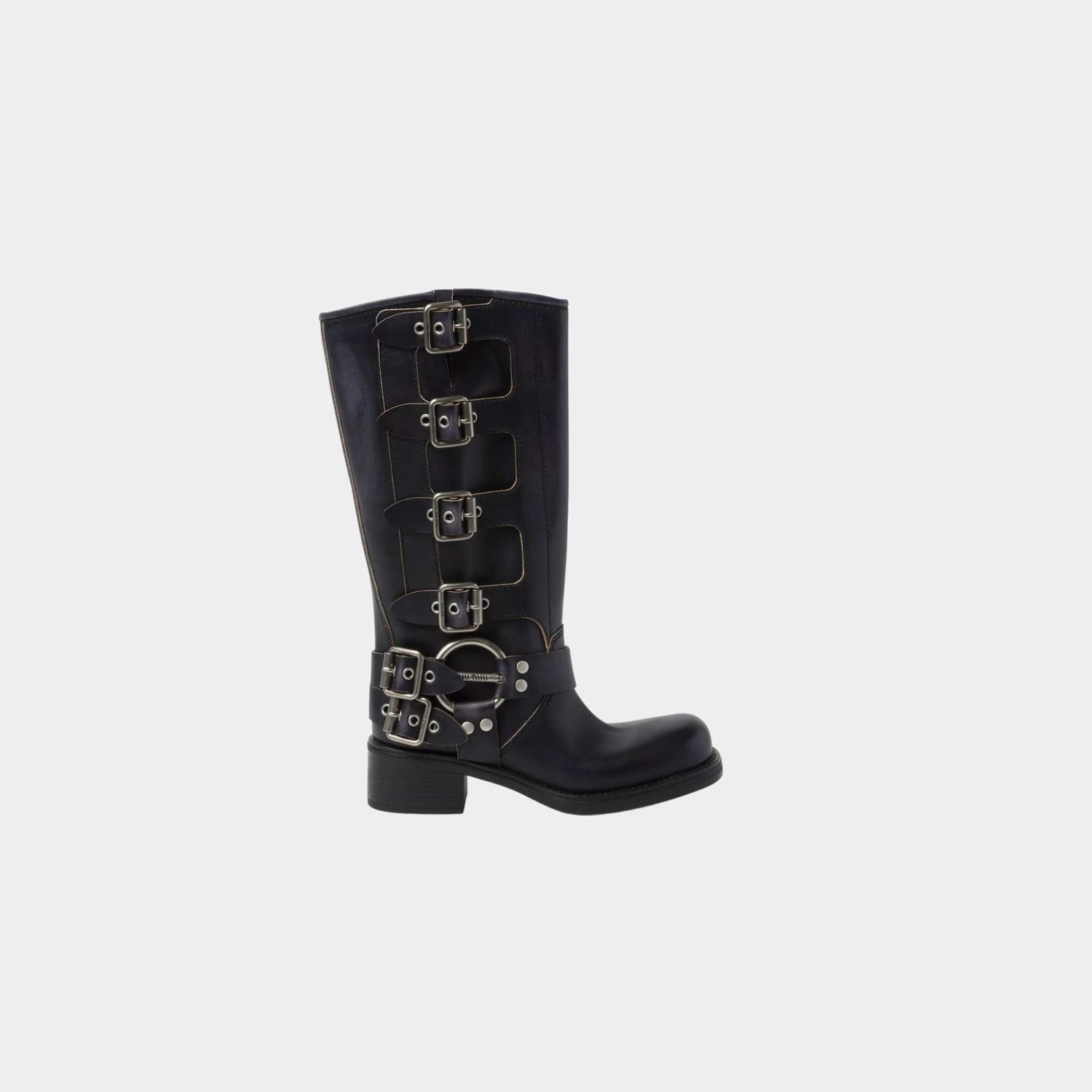 Miu Miu Leather boots Logo Engraved Harness Ring Black, Side