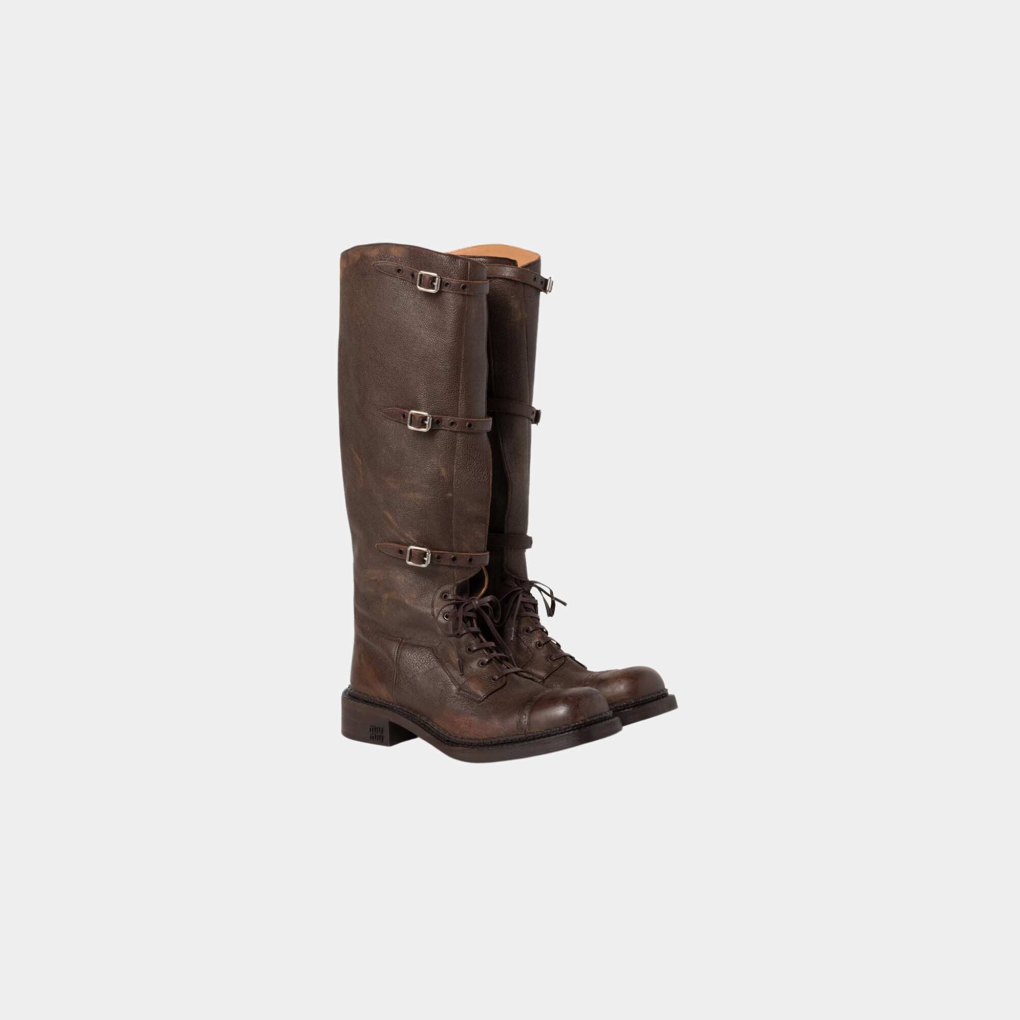 Miu Miu Leather Boots The Runway Cocoa Brown, Front