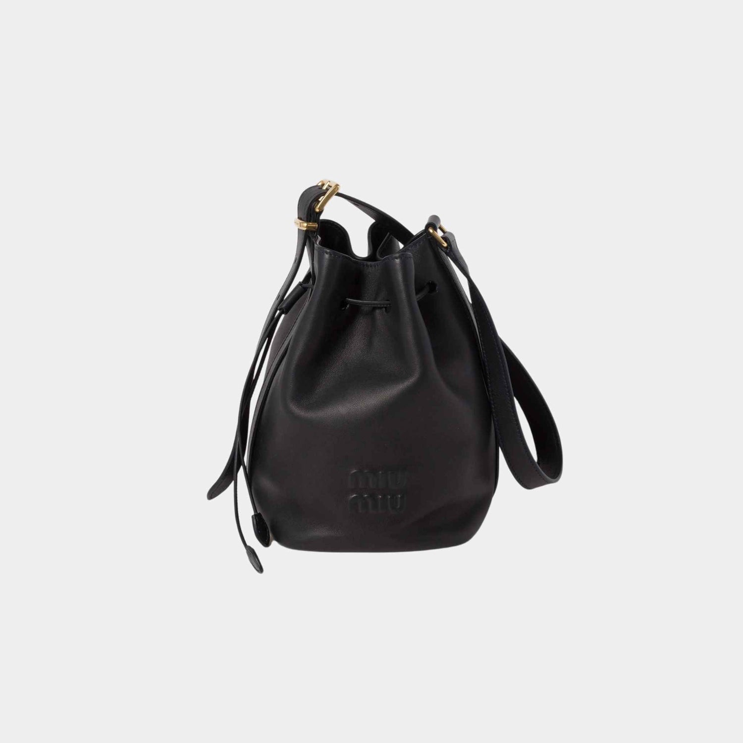 Miu Miu Leather Bucket Bag, Black, Front View