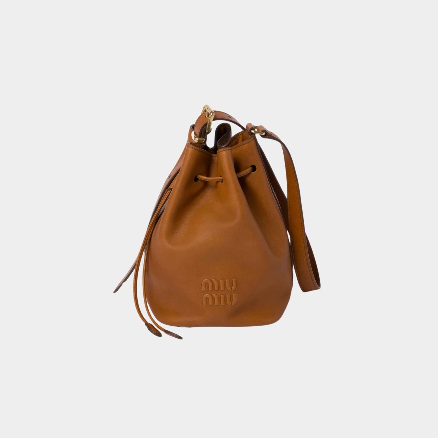 Miu Miu Leather Bucket Bag, Cognac, Front View