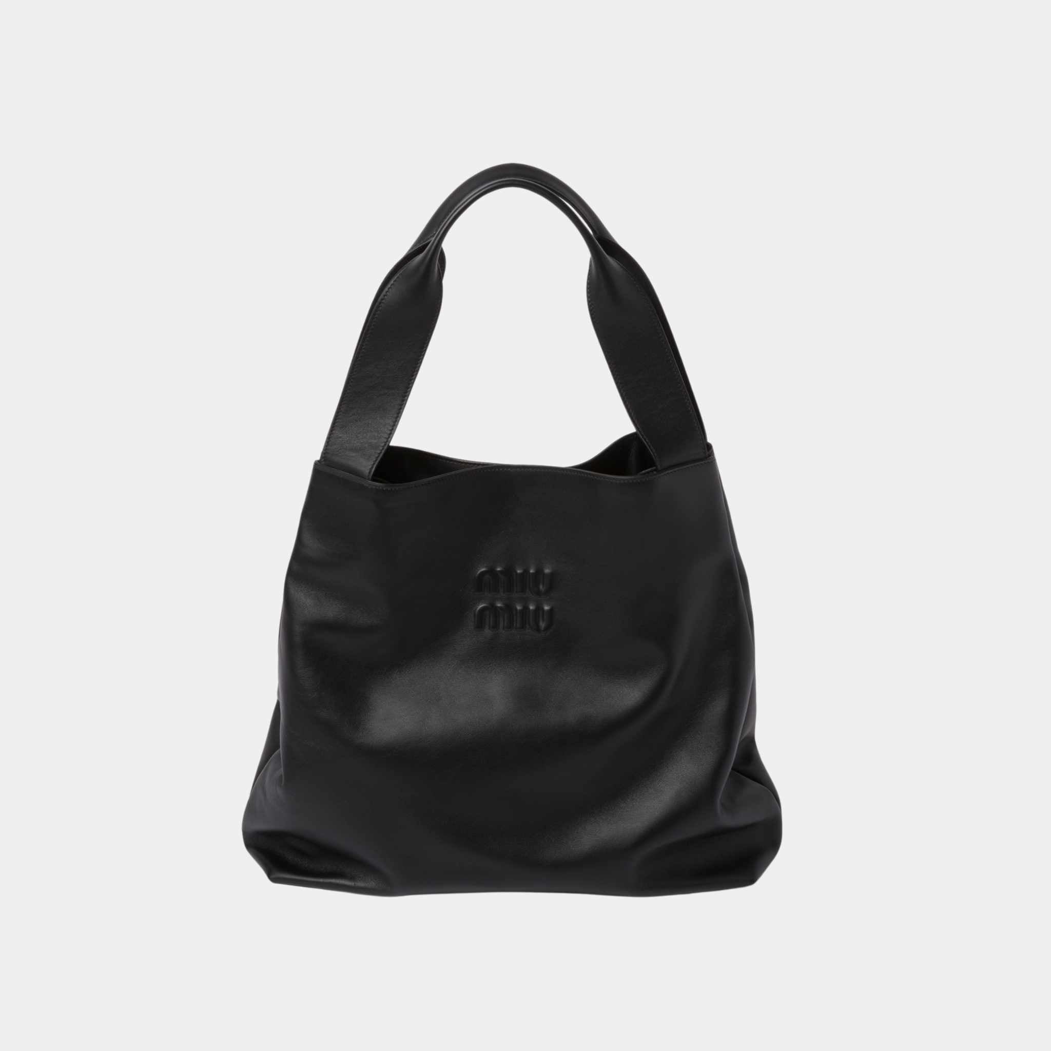 Miu Miu Leather Hobo Bag, Black, Front View