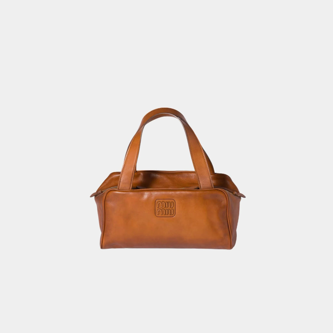Miu Miu Leather Top-handle Bag Calfskin with Aged Finish, Cognac, Front